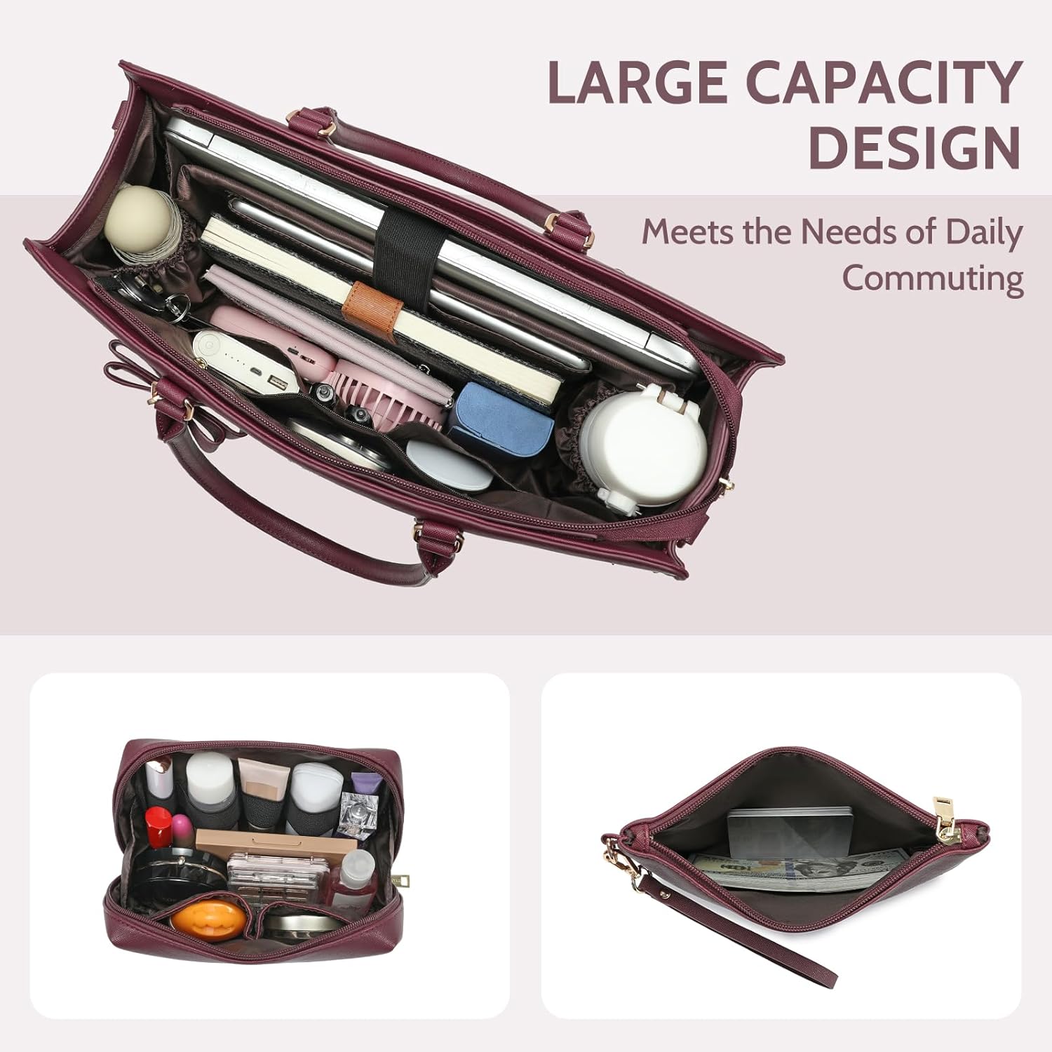 Keyli 3pcs Laptop Bag for Women 15.6 Inch Leather Work Tote Bags Professional Business Office Computer Shoulder Briefcase