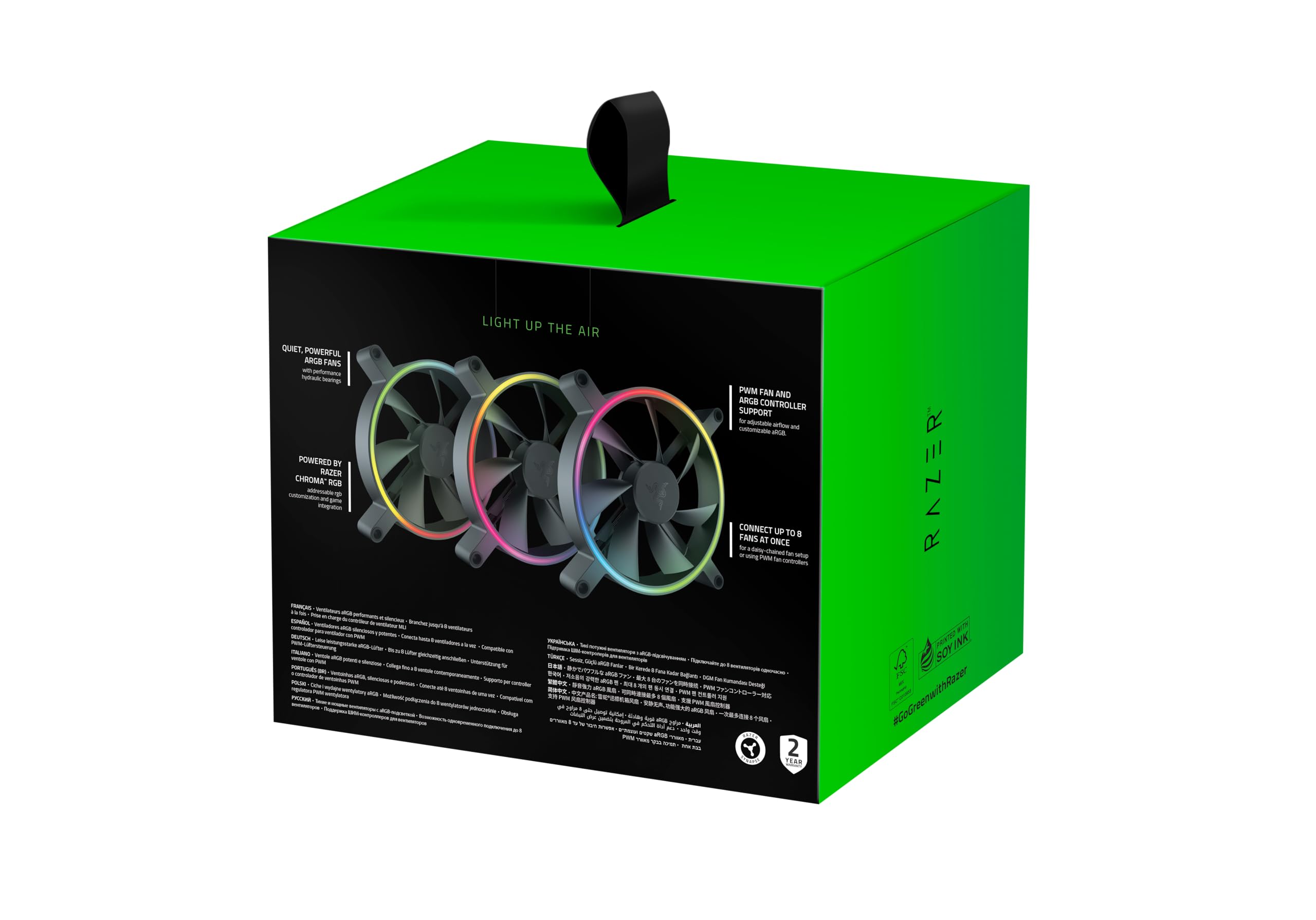 Razer Kunai Chroma Hydraulic RGB LED PWM Perform. Fan (140mm)- Ventole idrauliche aRGB PC (Silenziose, Potenti, collega fino a 8 ventole, Supporto controller ventola PWN, Chroma aRGB) 3 ventola, Nero