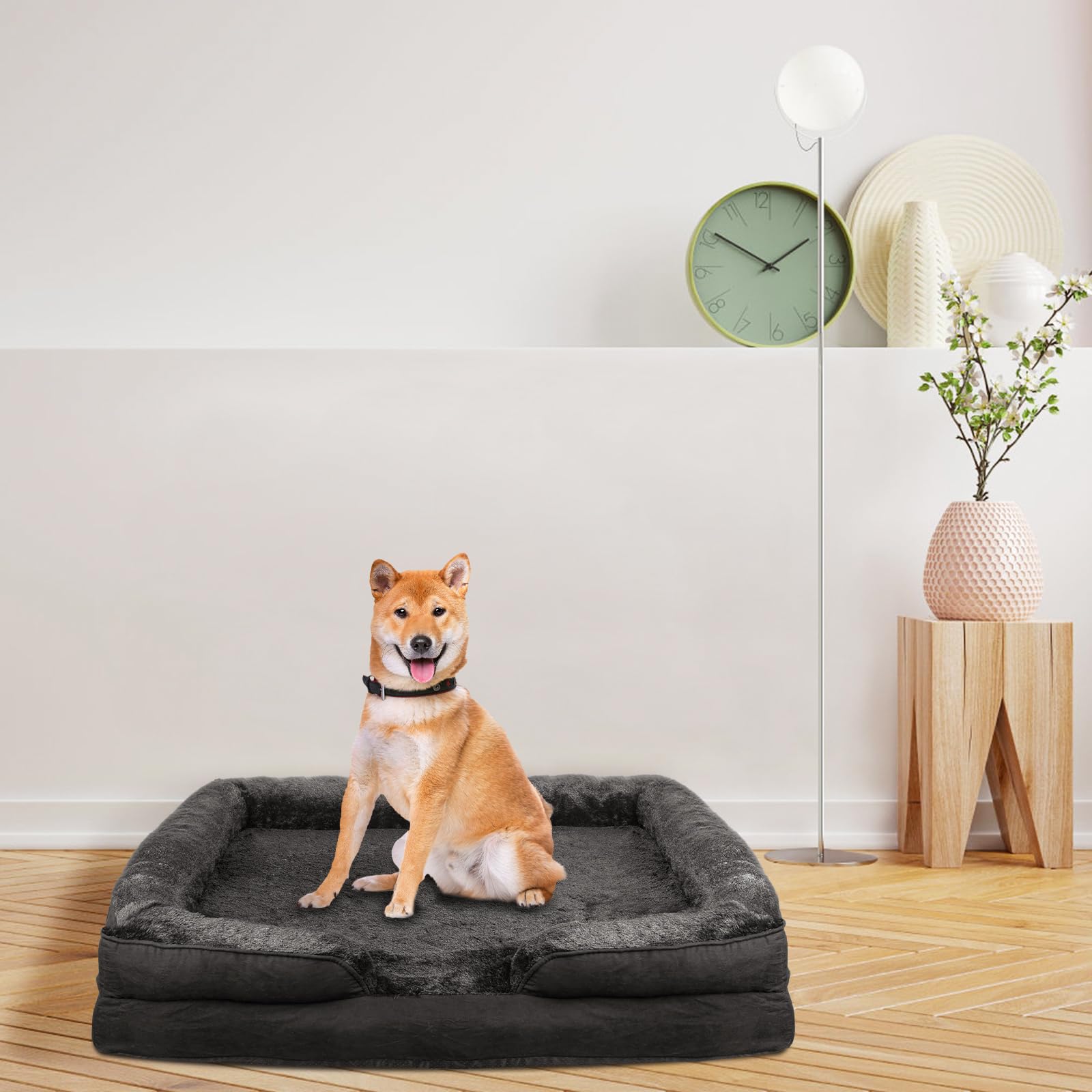 Cesta de perro de gran tamaño, cojín desenfundable, cama para perro, funda extraíble y lavable a máquina, fondo antideslizante, 106 x 80 x 20 cm (Negro)
