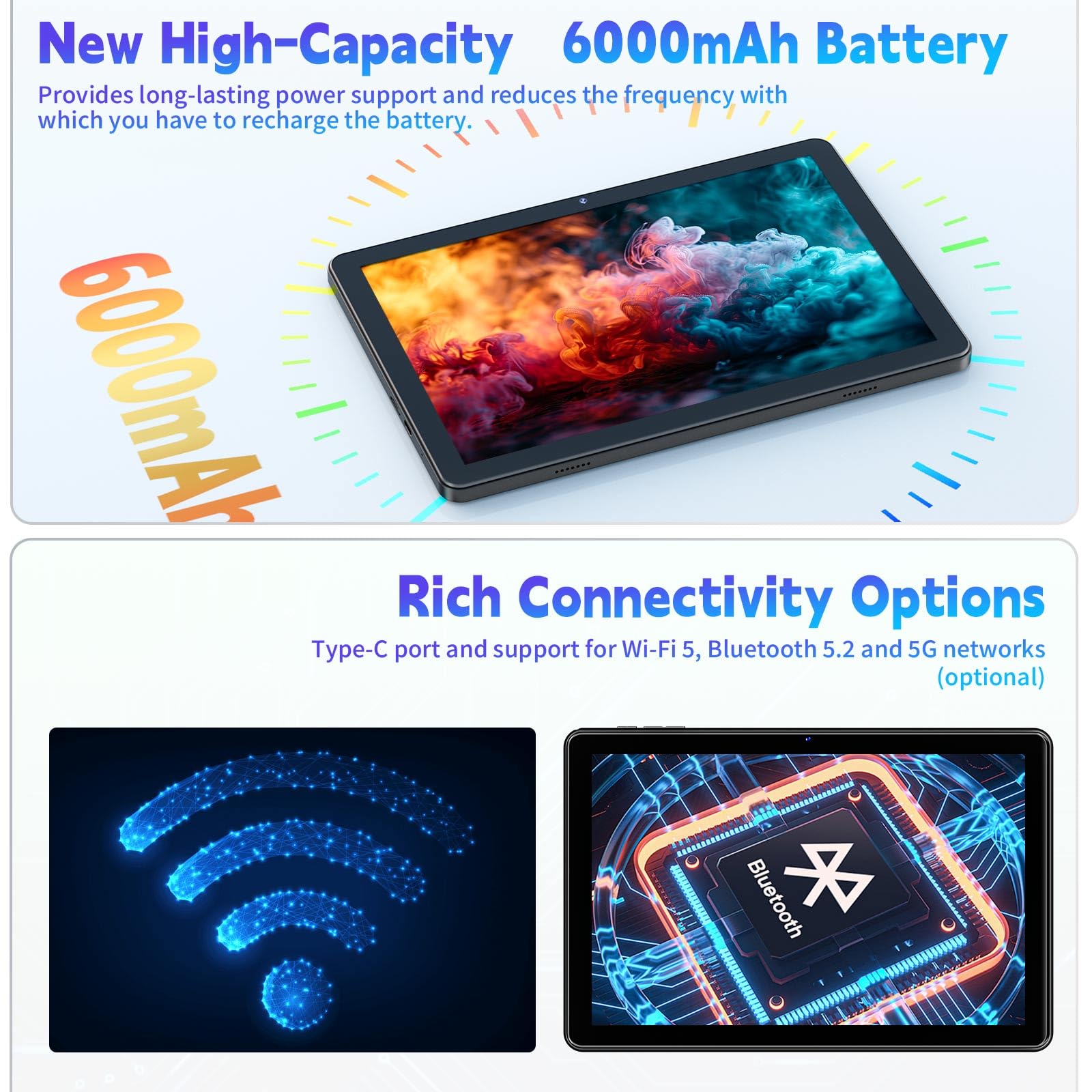 Tablet 10 Zoll, Android 15 Tablets PC mit 18GB RAM + 128G ROM (1TB TF), Widevine L1 Kompatibles Octa-Core-Tablet mit WiFi 5G, 5+8MP Doppelkamera, 6000 mAh, T30 CPU, Face ID