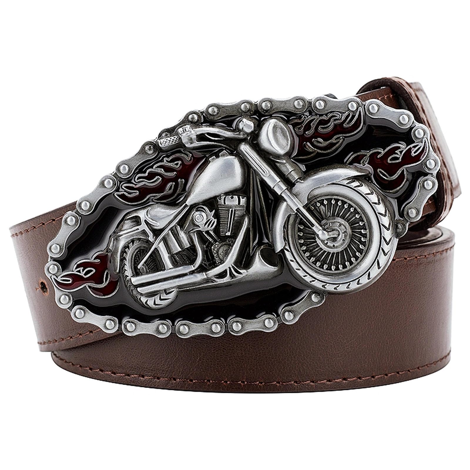 VOIV Crâne Heavy Moto Casual Hommes Ceinture En Cuir Flamme Moto Cruiser Rider Style Métal
