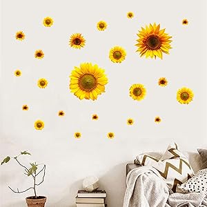 28 Pieces Sunflower Wall Sticker Yellow Flower Wall Decals for Home Office Decorations