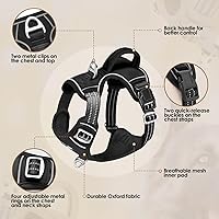 Vista 7 de SlowTon Arnés para perro sin tirones, arnés resistente sin estrangulamiento para mascotas, con 2 clips para la correa y mango vertical de fácil