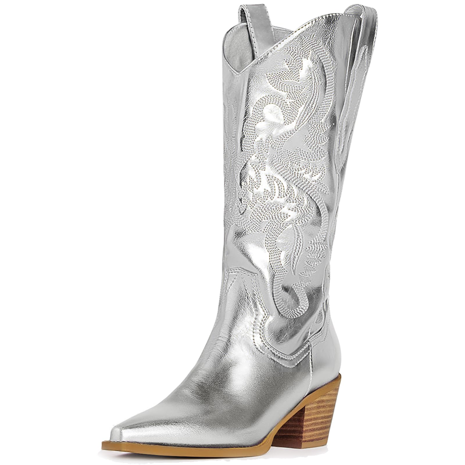 MUCCCUTEWomen's Cowgirl Boots Embroidered Cowboy Boots Chunky Block Heel Western Boots Vintage Wide-calf Boots