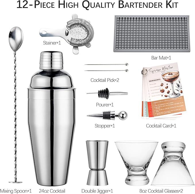 Set de Coctelera Martini con 2 Copas y Estuche de Cuero miniatura 4