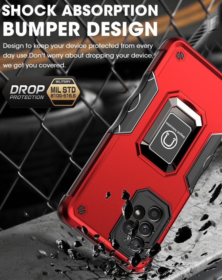 for T-Mobile Revvl V Plus 5G Case with [2 Pack] Tempered Glass Screen Protector,Soft TPU Hard PC Back Rugged Corner Military Grade Protection,Magnetic Ring Holder Kickstand Phone Case for Revvl V+ 5G