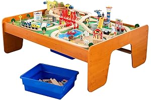 Ride Around Town Wooden Train Table For Toddlers with Storage