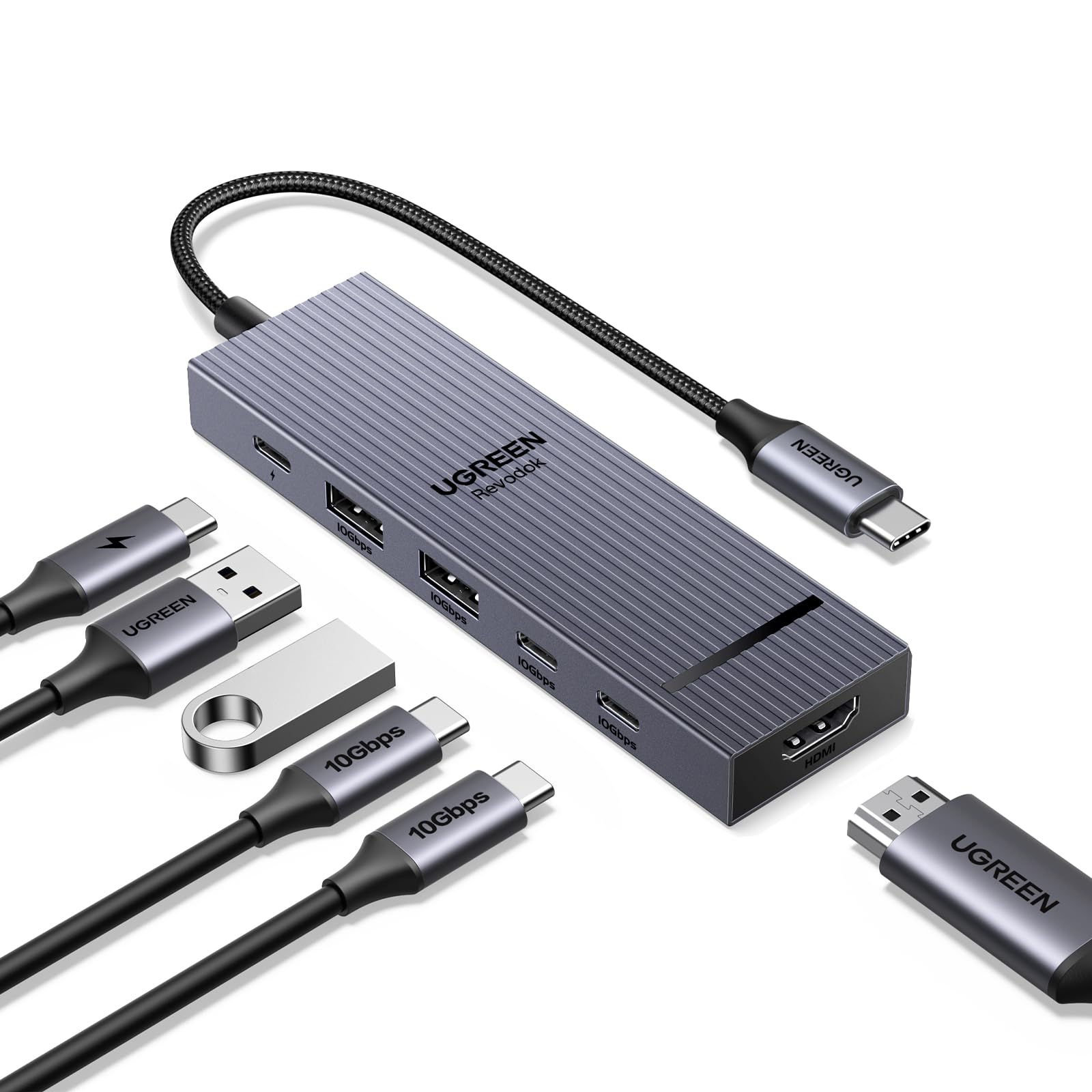 UGREEN Revodok USB-C Hub 6-in-1 10Gbps USB C 3.2 & USB A 3.2 4K 60Hz HDMI, 100W Power Delivery Type C Hub Multiport Adapter for iPhone 17, MacBook Pro/Air, HP, Dell