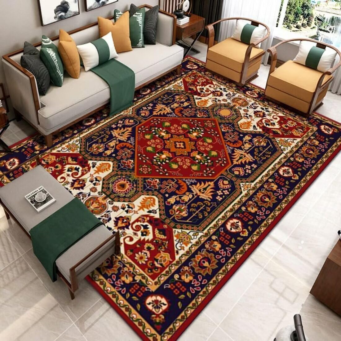 Tapis Priere Pliable Tapis de canapé de Salon de Style rétro antidérapant et résistant à l'usure Peut être utilisé Pendant de Nombreuses années 140X300CM