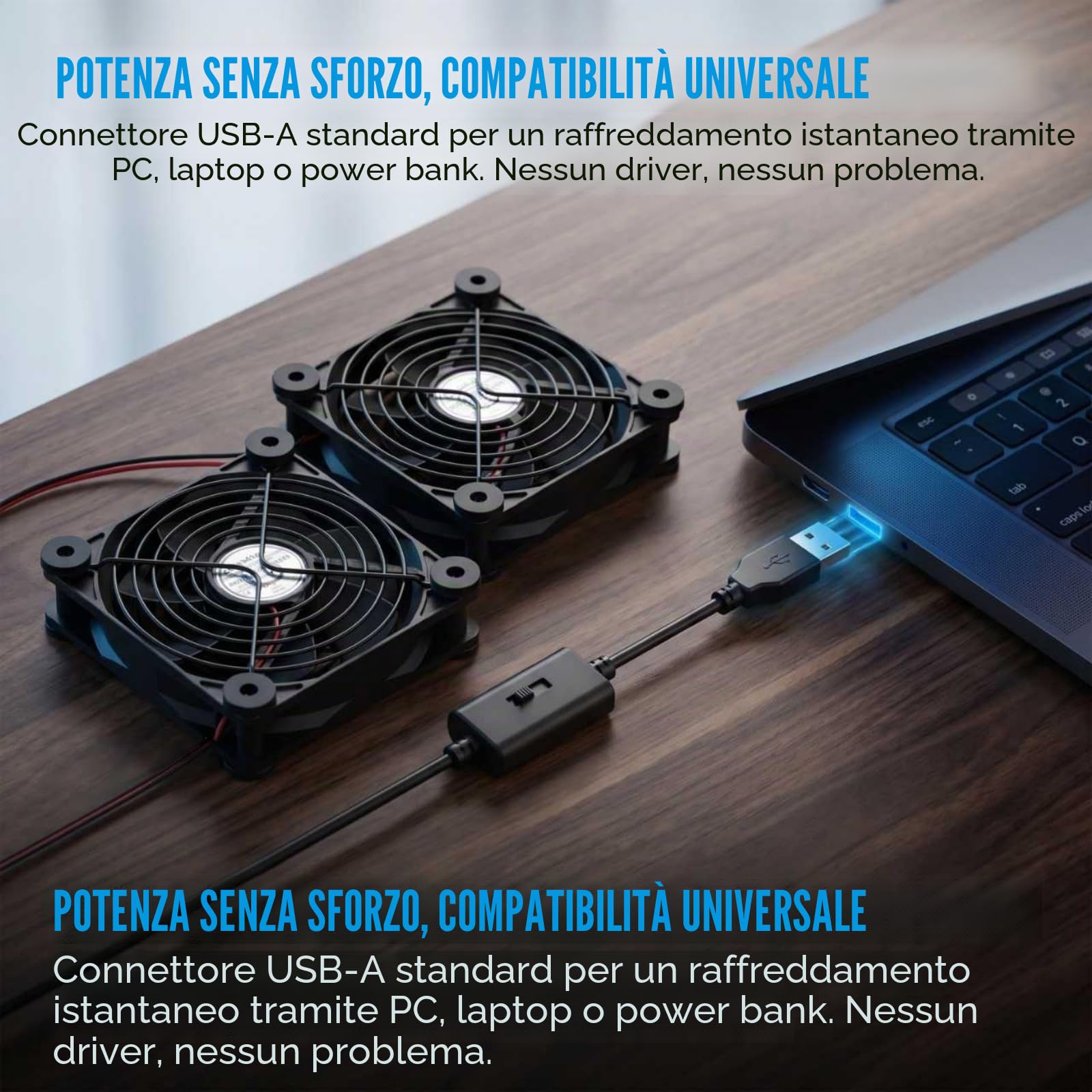 Mepham Ventola USB, ventola PC 130 mm, ventilatore silenzioso con 3 velocità regolabili, doppio raffreddamento 5V per computer, PS4, router e armadio.