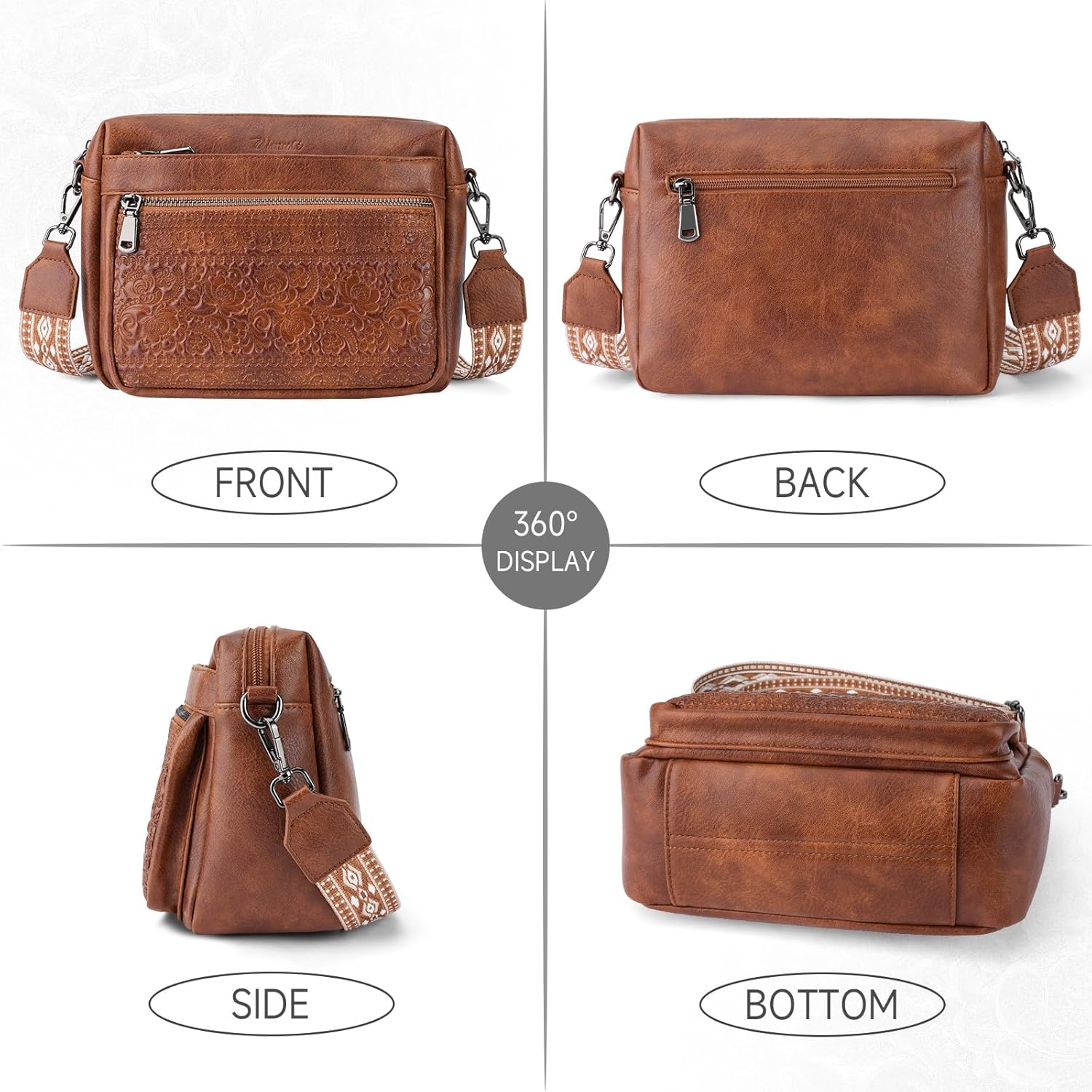 Crossbody Bags for Women Trendy,Vegan Leather Purses Embossed Design,Multi Pocket Lightweight Shoulder Handbag - Image 6