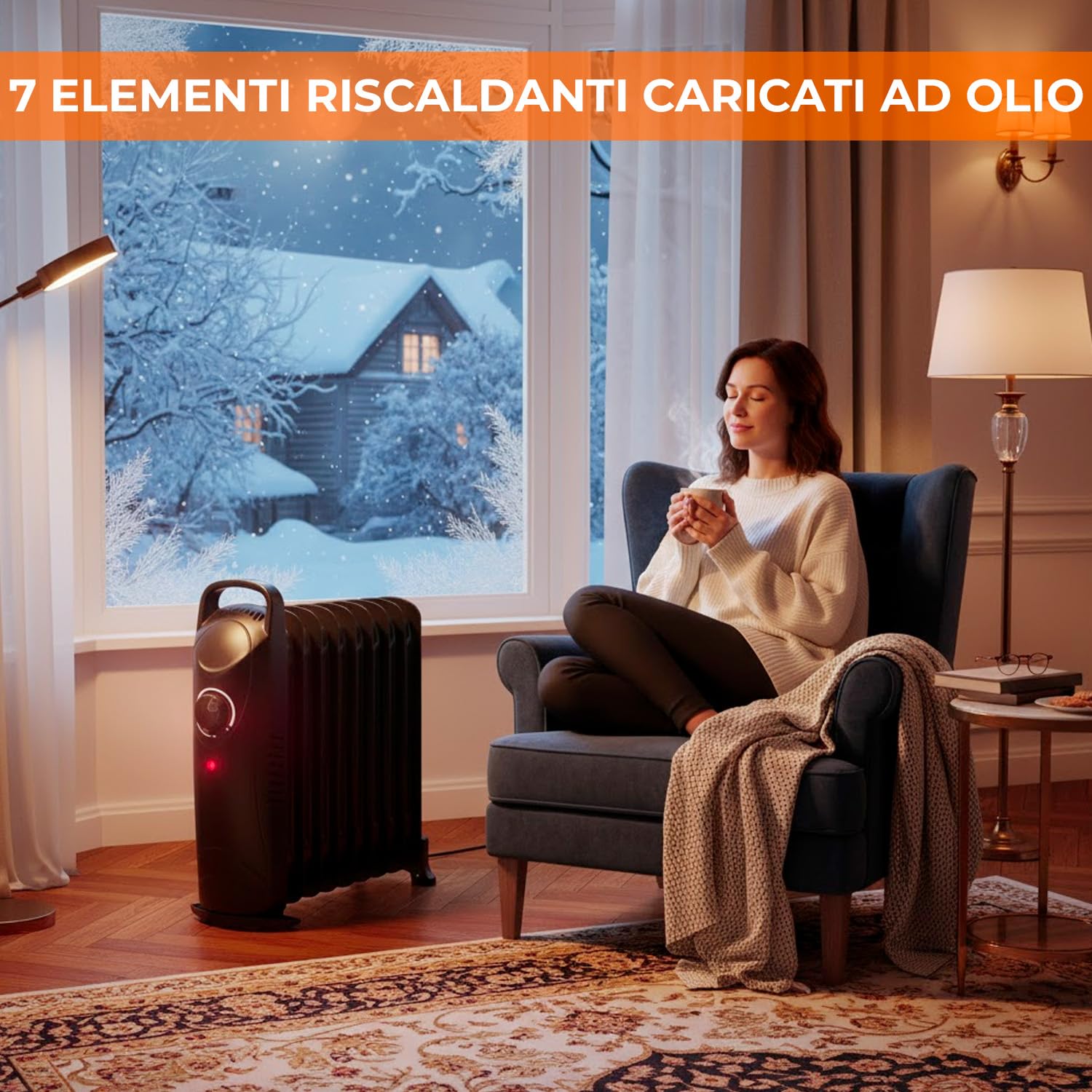 Radiatore Elettrico a Olio 800W Calorifero Portatile a Basso Consumo con 7 Elementi Riscaldanti Termostato Maniglia Integrata Anti Surriscaldamento Per Stanze fino a 25m³ 38 × 14 × 30.5 Cm Nero