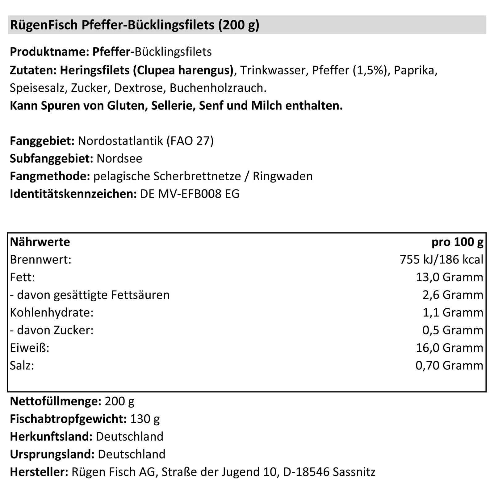 19er Pack Rügen Fisch Pfeffer-Bücklingsfilets (19 x 200 g)