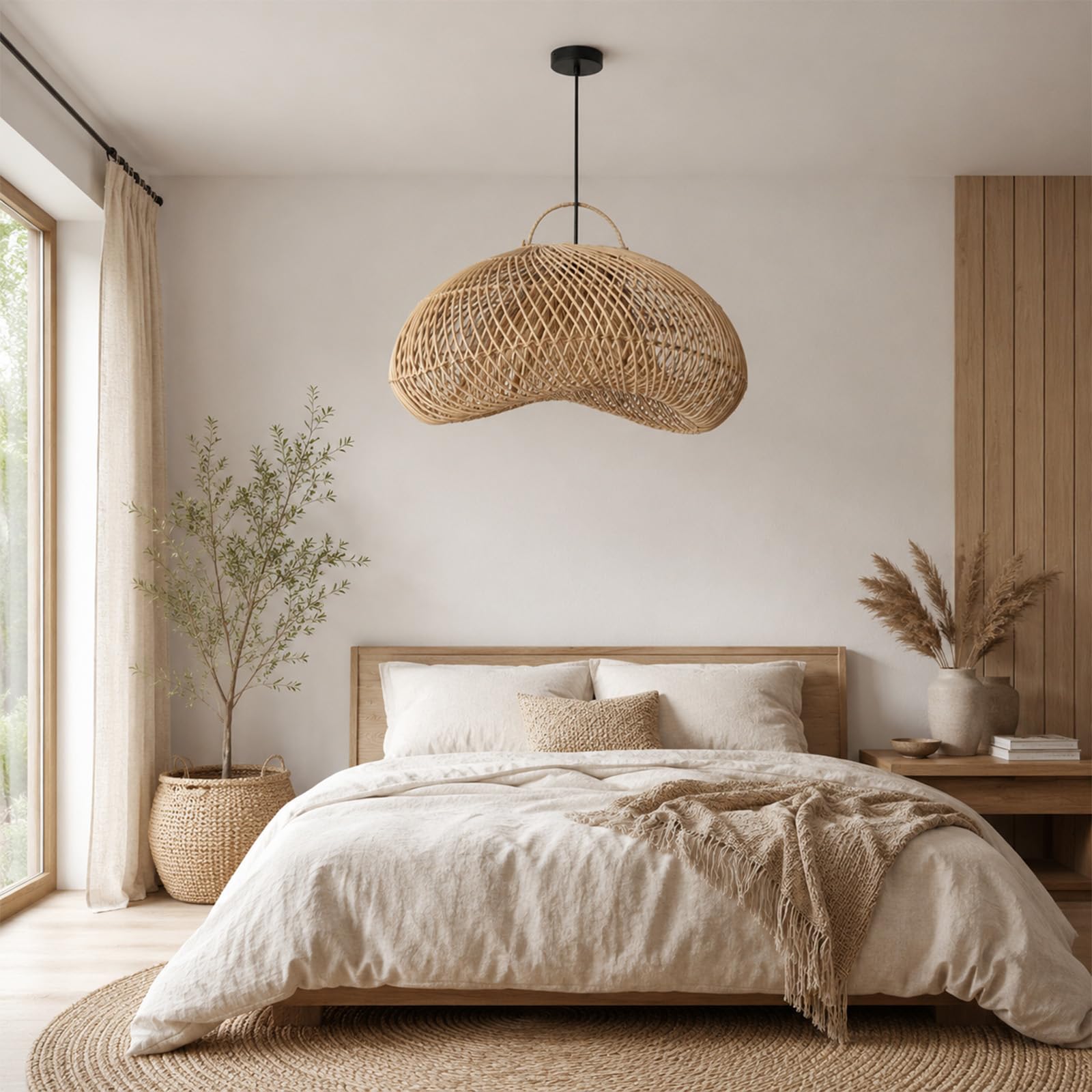 Alpinaluz Lampa Wisząca Sufitowa E27 Naturalny Rattan Jak Wiklina 50 cm