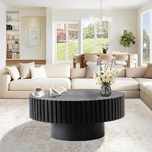 Miniatura 8 de Mesa de centro redonda de tambor, mesas de té únicas modernas acanaladas, Mesa de Centro para Sala para sala de estar, espacio pequeño, apartamento,