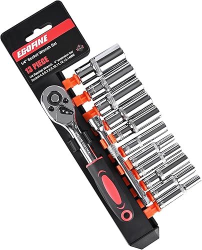 Miniatura 13 de Egofine Juego de 12 llaves de trinquete de 3/8 pulgadas, juego de llaves de vaso con 10 enchufes de 0.315-14,17,19,21 in y mango de trinquete