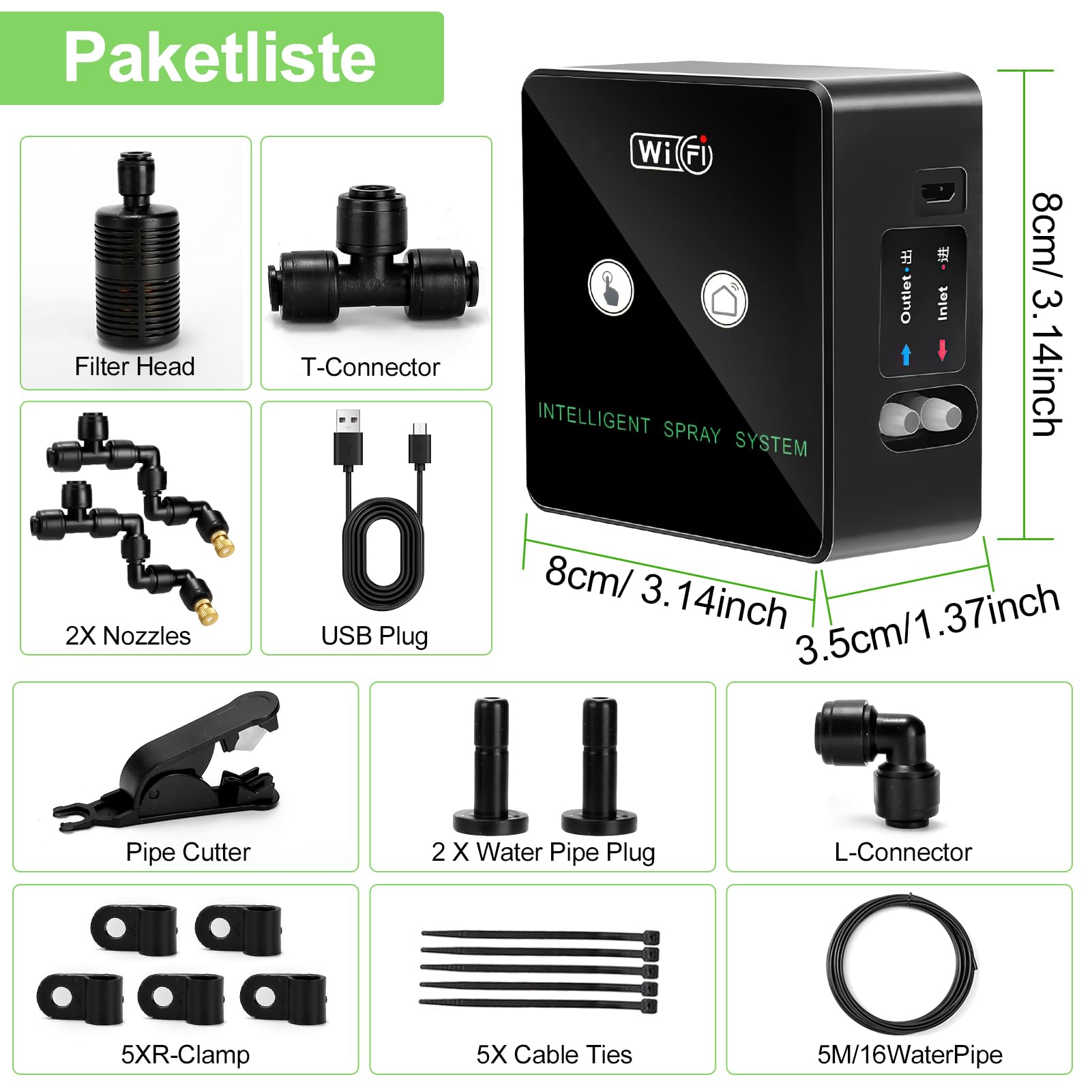Inteligente Humidificador de Reptiles, Sistema de Riego Terrario, Boquillas Pulverizadoras Ajustable 360 °, Control Remoto por Teléfono Móvil Nebulizador Terrario para Plantas Reptiles