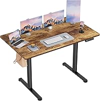 Furmax Electric Standing Desk 45x24 - Height Adjustable Sit Stand Home Office Desk with 4 Memory Presets, Rustic Brown Splice Board