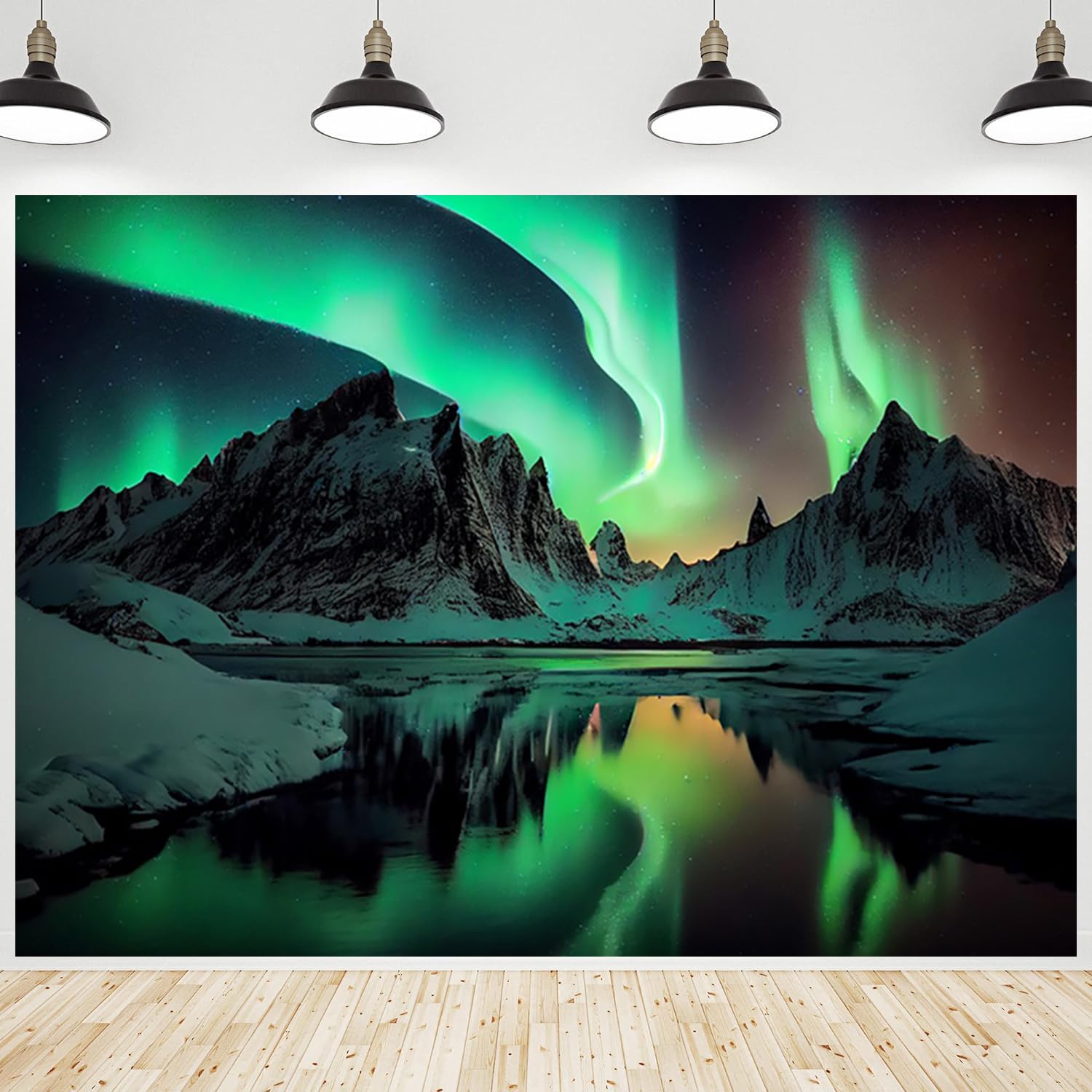CRTPOD Aurora Borealis Backdrop Snowy Mountain Lake Northern Lights Scenery Norway Winter Polar Lights Photography Background for Portrait Party Decor