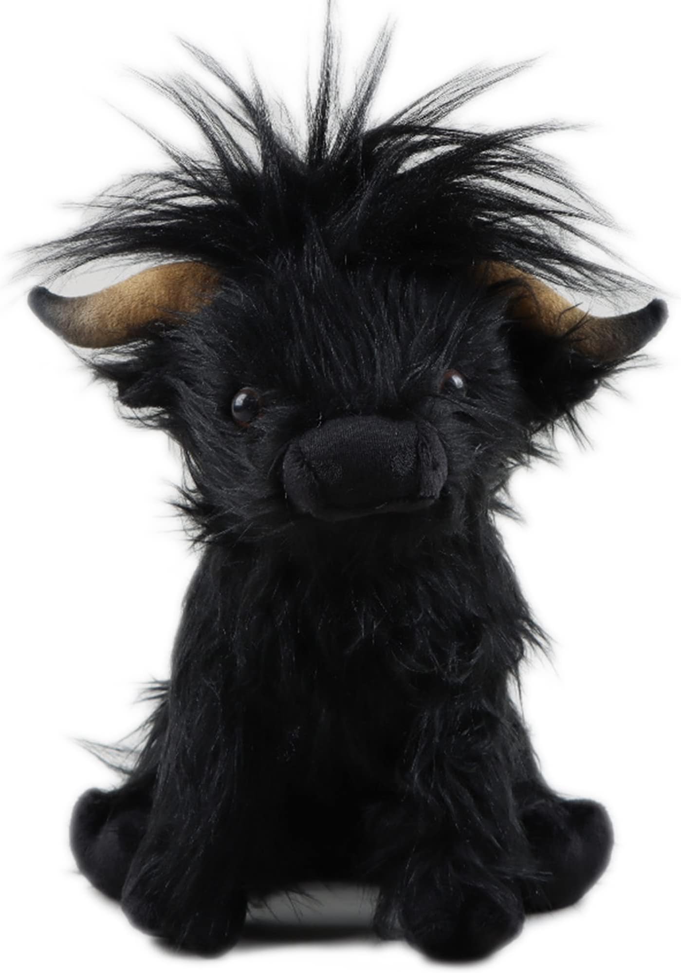 9.8inch Highland Cow Stuffed Animal Realistic Cow Plush Toy Cuddly Simulation Highland Cattle Plushie Doll Farm Home Decor for Adults Kids(Black)