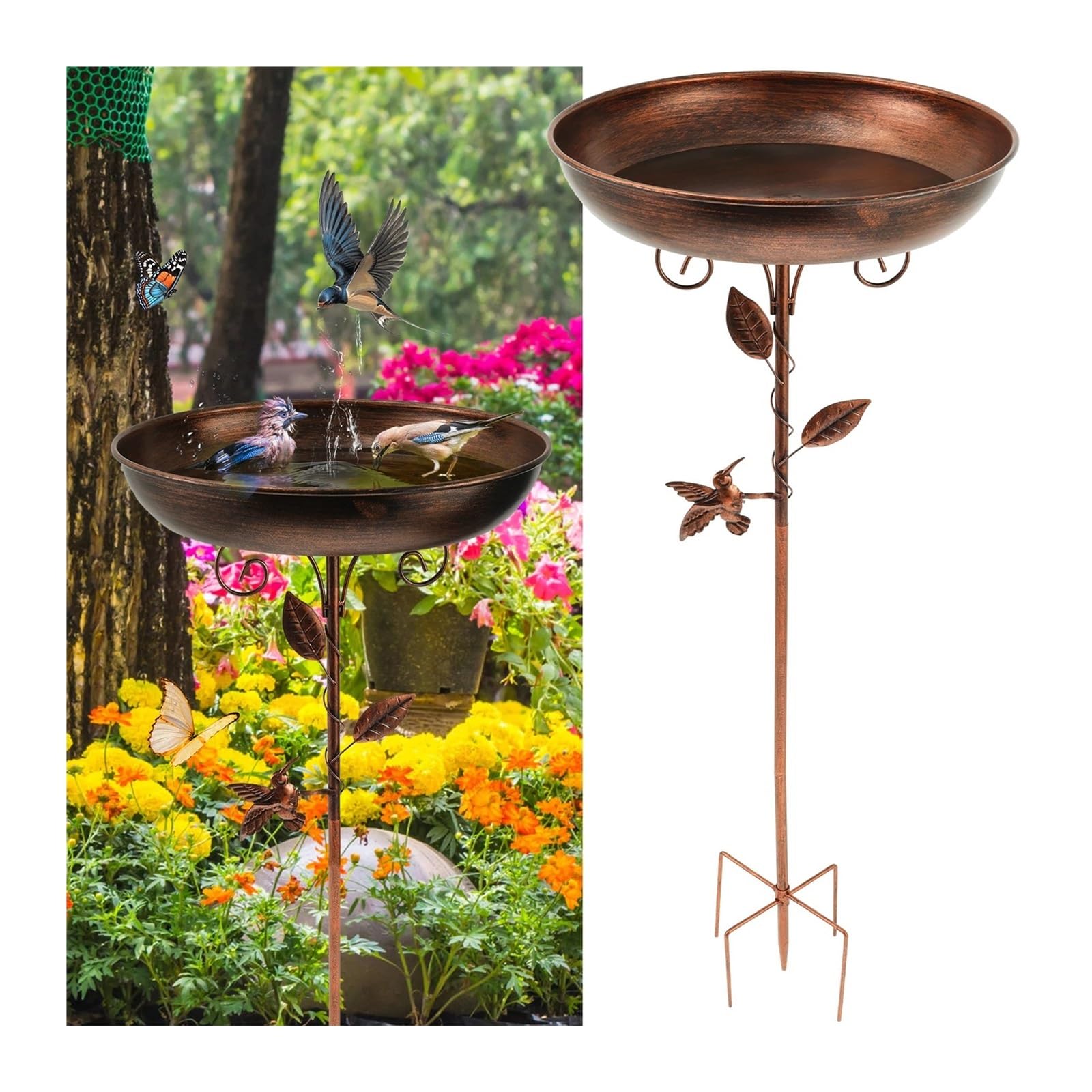 Metal Bebedero pajaros con Pie Comedero for pájaros, comedero for de 32 Pulgadas | Bebedero for pájaros independiente for jardín, Patio, patio, césped, bebedero for pájaros de pie
