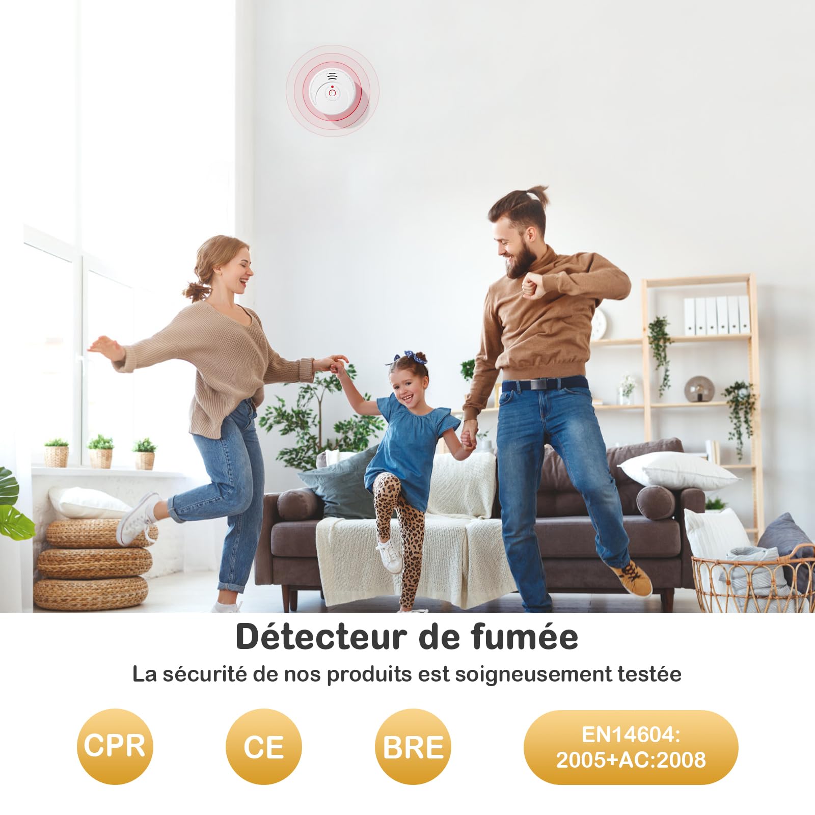 Détecteur de Fumée Pile remplaçable, GS506 Alarme Incendie Durée de Vie 10 Ans, Capteur Optique, Conforme à la Norme européenne EN14604, Lot de 1