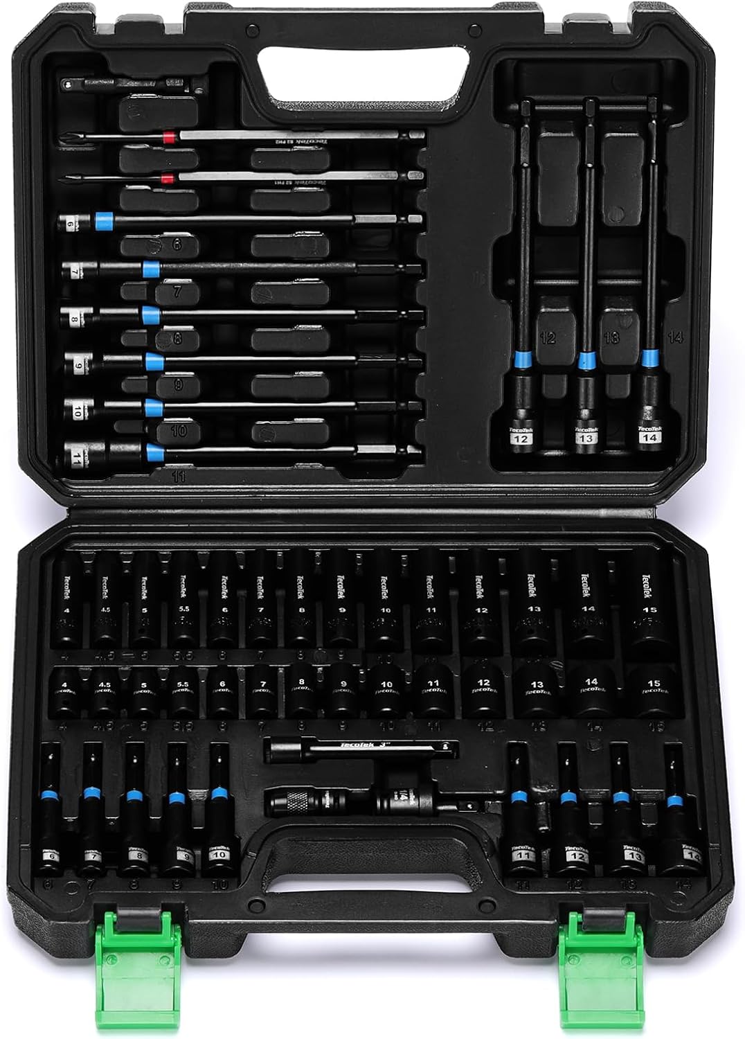 52PCS 1/4" Drive Impact Socket Set & Magnetic Nut Driver Set, Deep & Shallow Socket Metric(4-15mm), Metric Nut Driver Set(6-14mm) for 1/4" Quick-Change Hex Shank