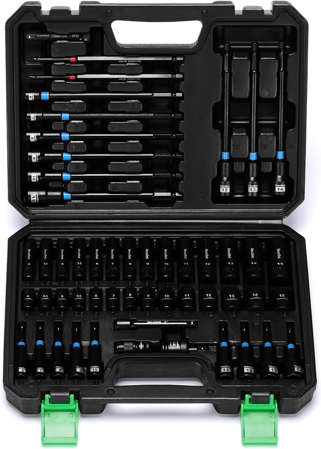 52PCS 1/4" Drive Socket Set & Magnetic Nut Driver Set, Deep & Shallow Socket Metric(4-15mm), Metric Nut Driver Set(6-14mm) for 1/4" Quick-Change Hex Shank
