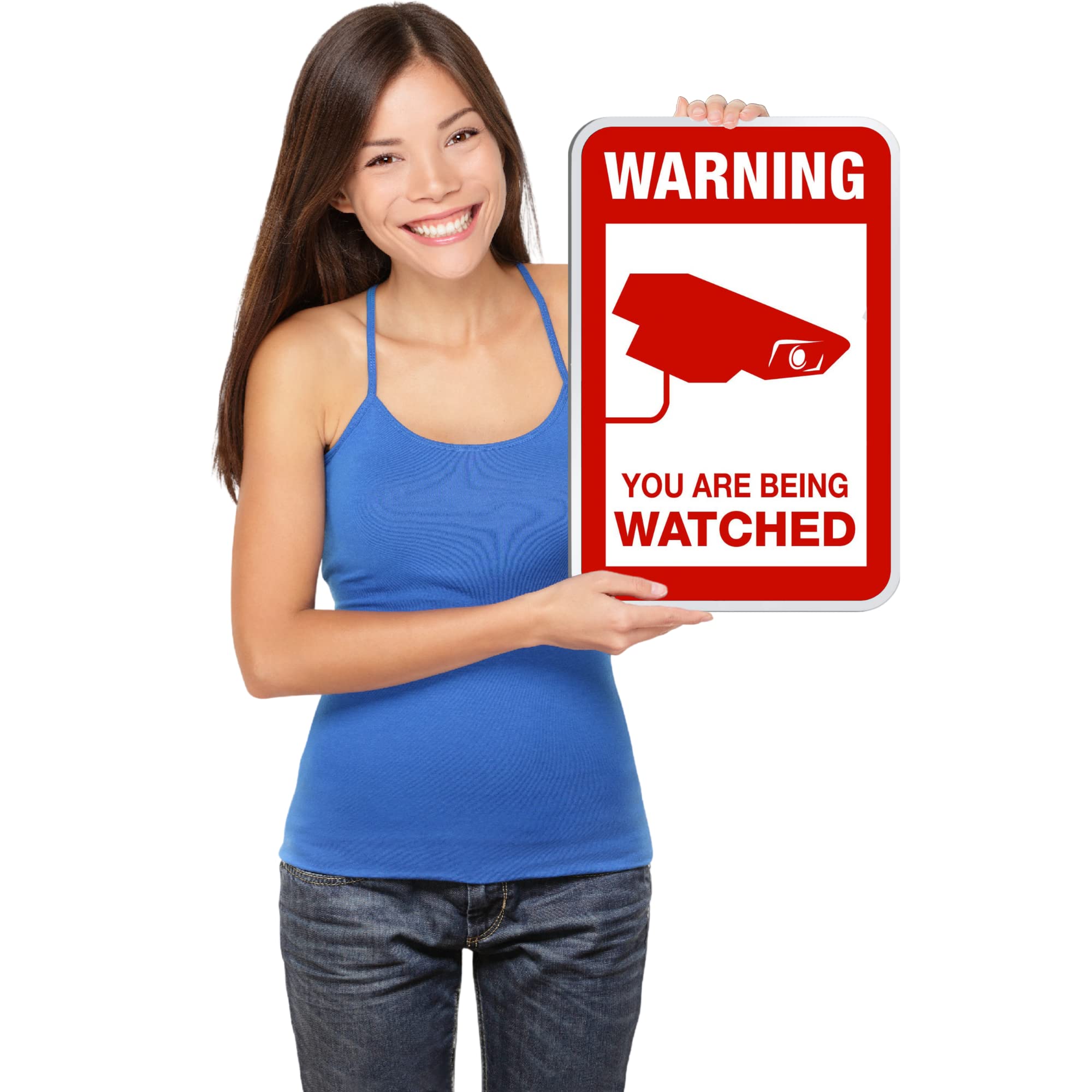 Letrero de videovigilancia con texto en inglés «You Are Being Watched» – Cartel reflectante de metal de 12 x 18 pulgadas – Lámina reflectante prismática de alta intensidad 3M – Una señal de seguridad real – 10 años de garantía de 3M