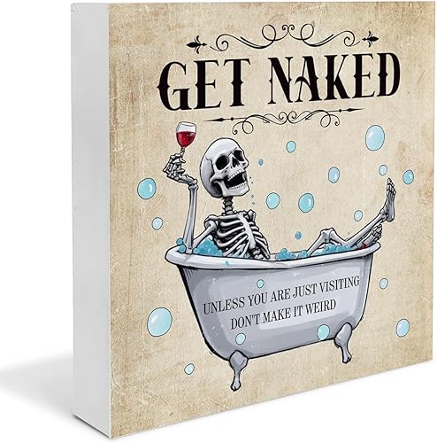Divertido letrero decorativo de esqueleto de calavera para Halloween, baño, letrero de madera, decoración de baño, decoración divertida de baño,