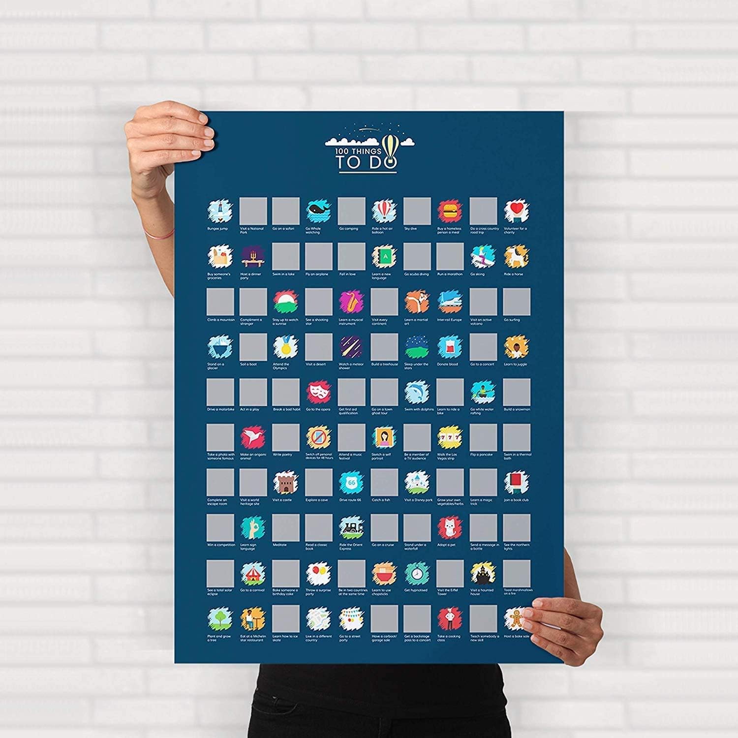 Bucket List Scratch Off Poster | Motivational Posters | 100 Cool Things To Do In Your Lifetime | Wall Decoration