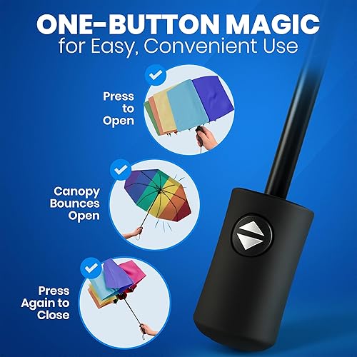 Vista 48 de Rain-Mate Paraguas compactos resistentes al viento para la lluvia, diseño de costilla de fibra de vidrio reforzada fuerte y apertura y cierre 1.Negro
