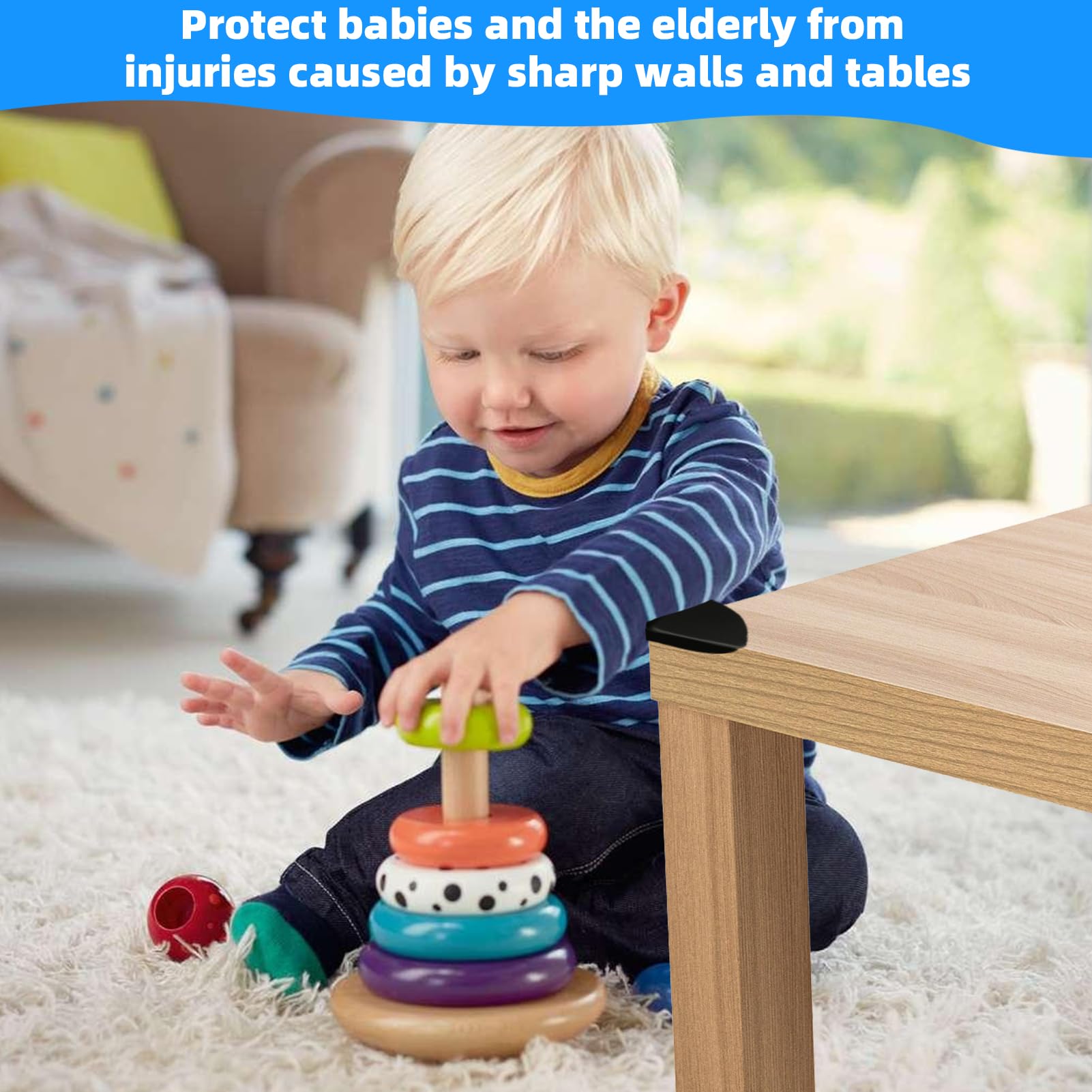 LgCiXli Juego de 12 protectores de esquinas para bebé, color negro, resistentes a los golpes, de silicona suave, para muebles y mesas, protección infantil con cinta adhesiva 3M fuerte sin residuos — view 7