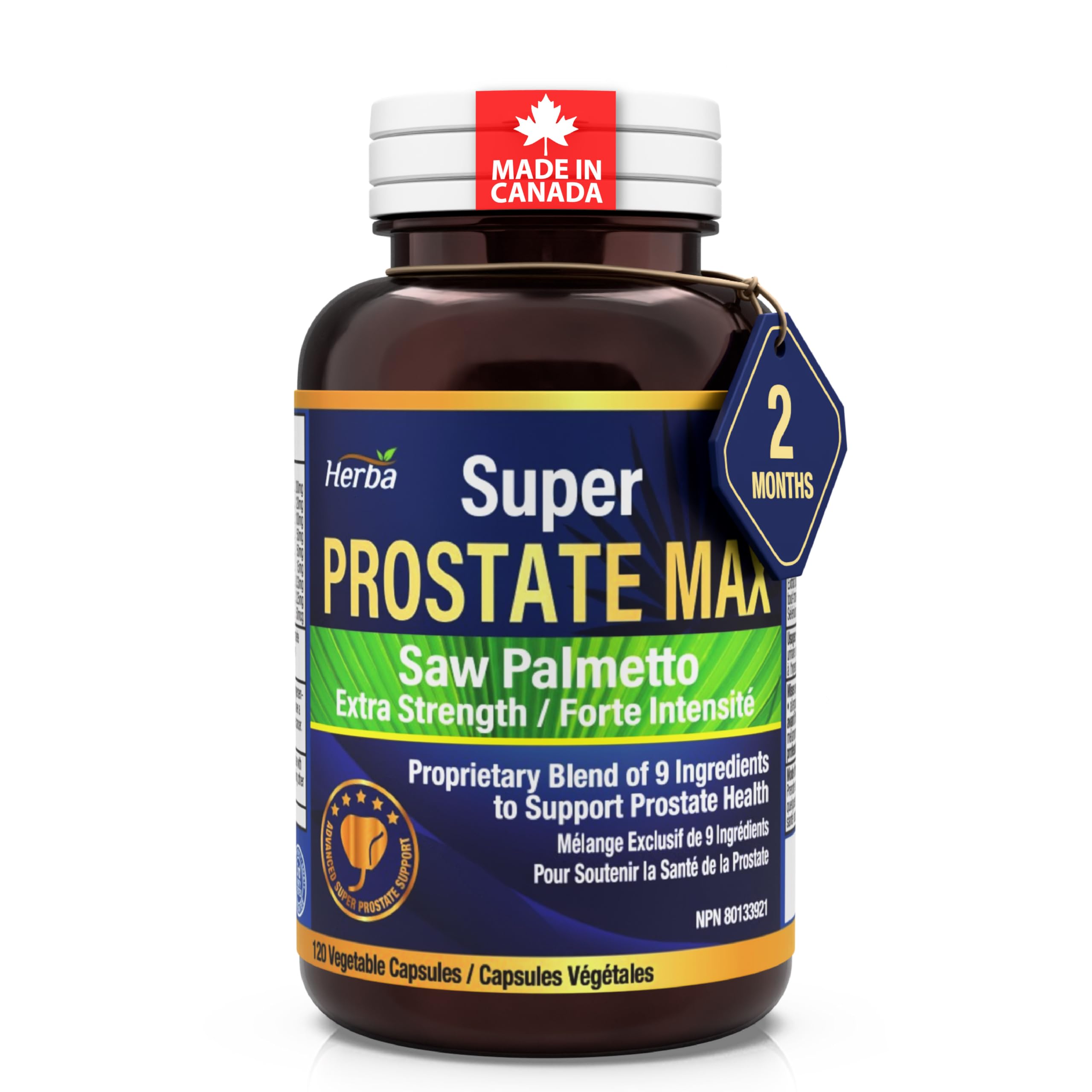 Herba Prostate Supplement for Men – 120 Capsules | 9 Natural Ingredients including Saw Palmetto, Pygeum, Selenium, Lycopene, and Stinging Nettle to Support Prostate Health | Super Prostate Max