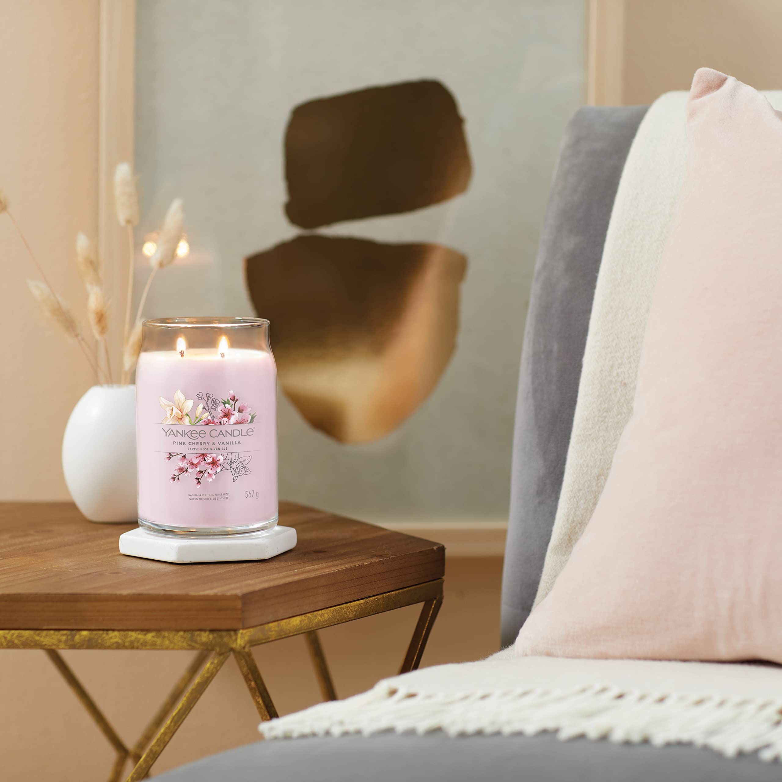 Yankee Candle Signature Duftkerze | große Kerze mit langer Brenndauer „Pink Cherry & Vanilla“ | Soja-Wachs-Mix | Perfekte Geschenke für Frauen