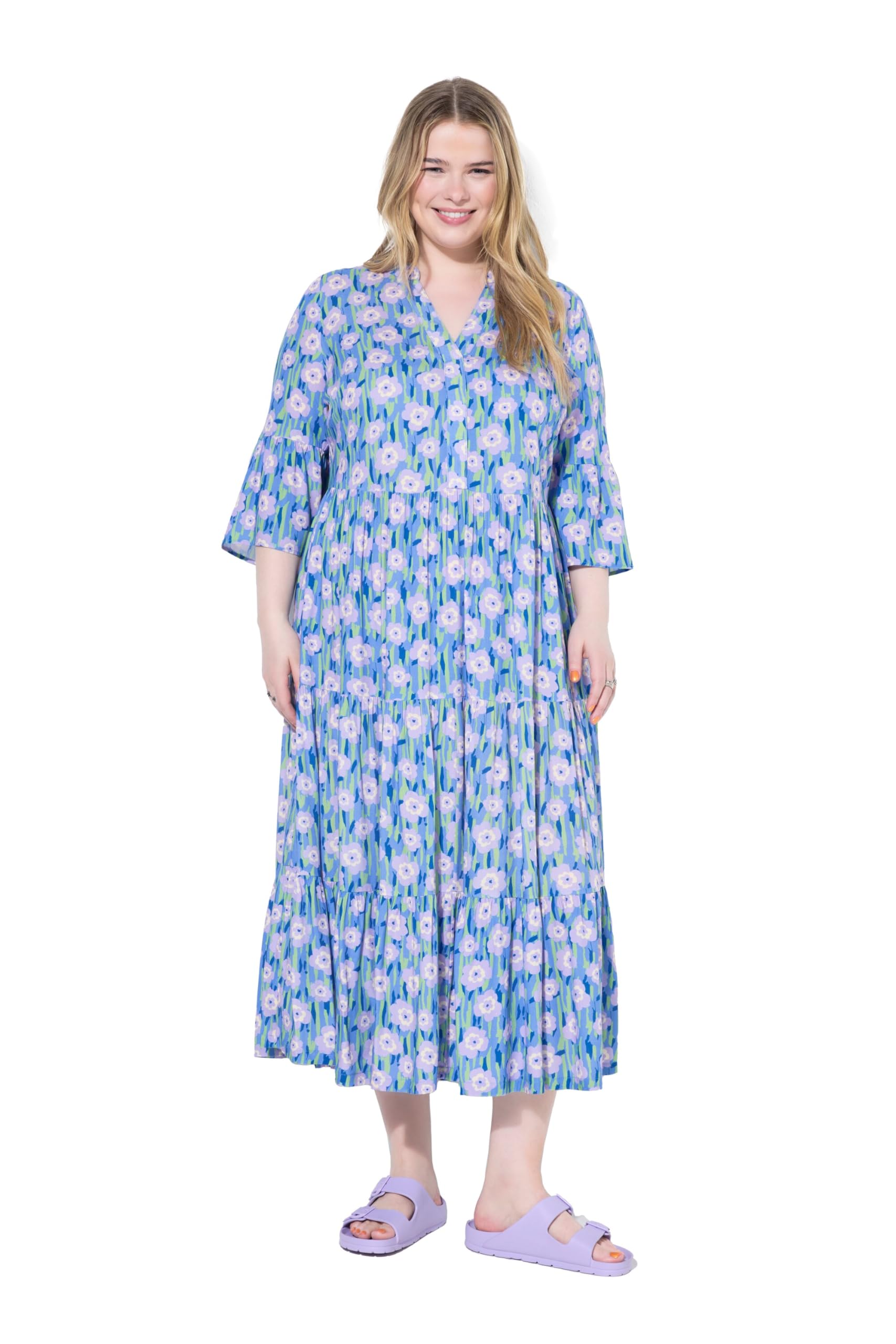 Studio Untold Damen große Größen Übergrößen Plus Size Maxikleid, Flower-Print, Volants 841532