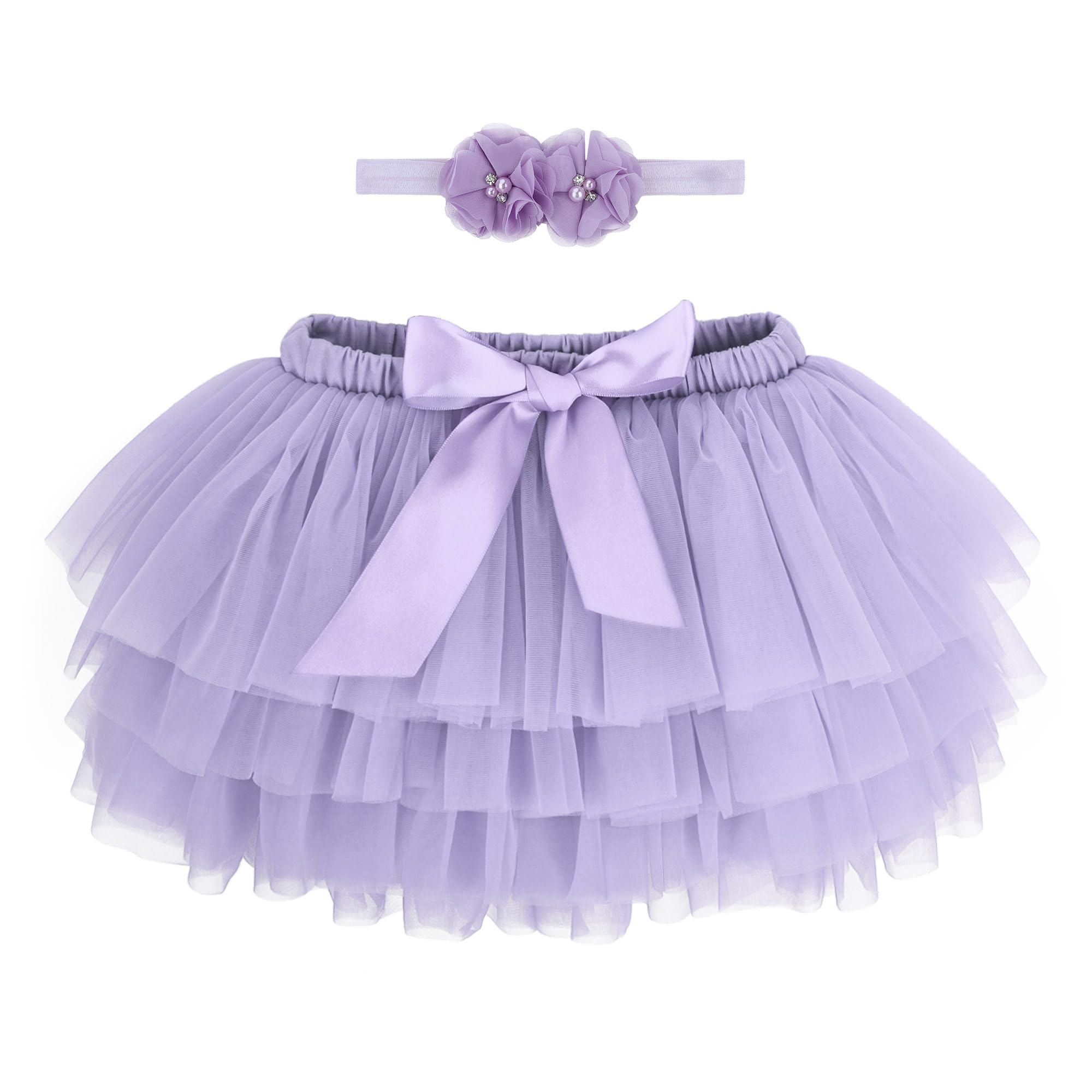 Baby Kleinkind Mädchen Tutu Rock Prinzessin Rock Mini Tiered Super Soft Tüllrock Elastische Taille Ballett Tanzrock mit Windelüberzug + Stirnband