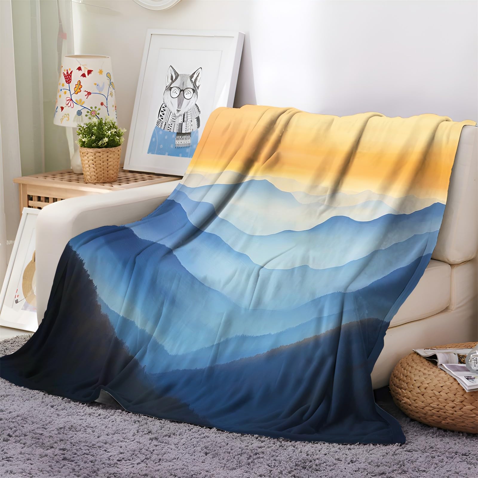 Générique Couverture Polaire 180x220 cm Peinture À l'huile Lever De Soleil Montagnes Couverture Plaid pour Lits, Canapés, Chaises et Divans, Couverture Sherpa Chaude Douce, pour Toutes Les Saisons
