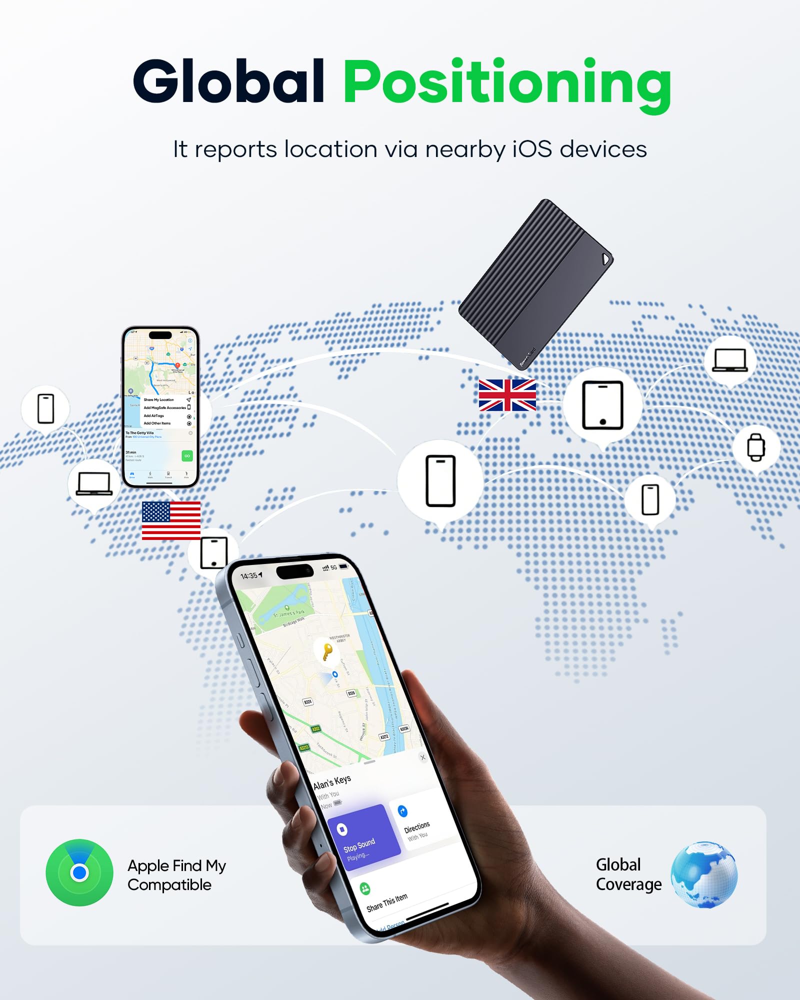 Portafoglio Tracker Card per iOS Find My, batteria di 10 anni, nessuna ricarica richiesta, Smart Slim Card Tracker per portafoglio, passaporto e bagagli, ricerca oggetti intelligenti per