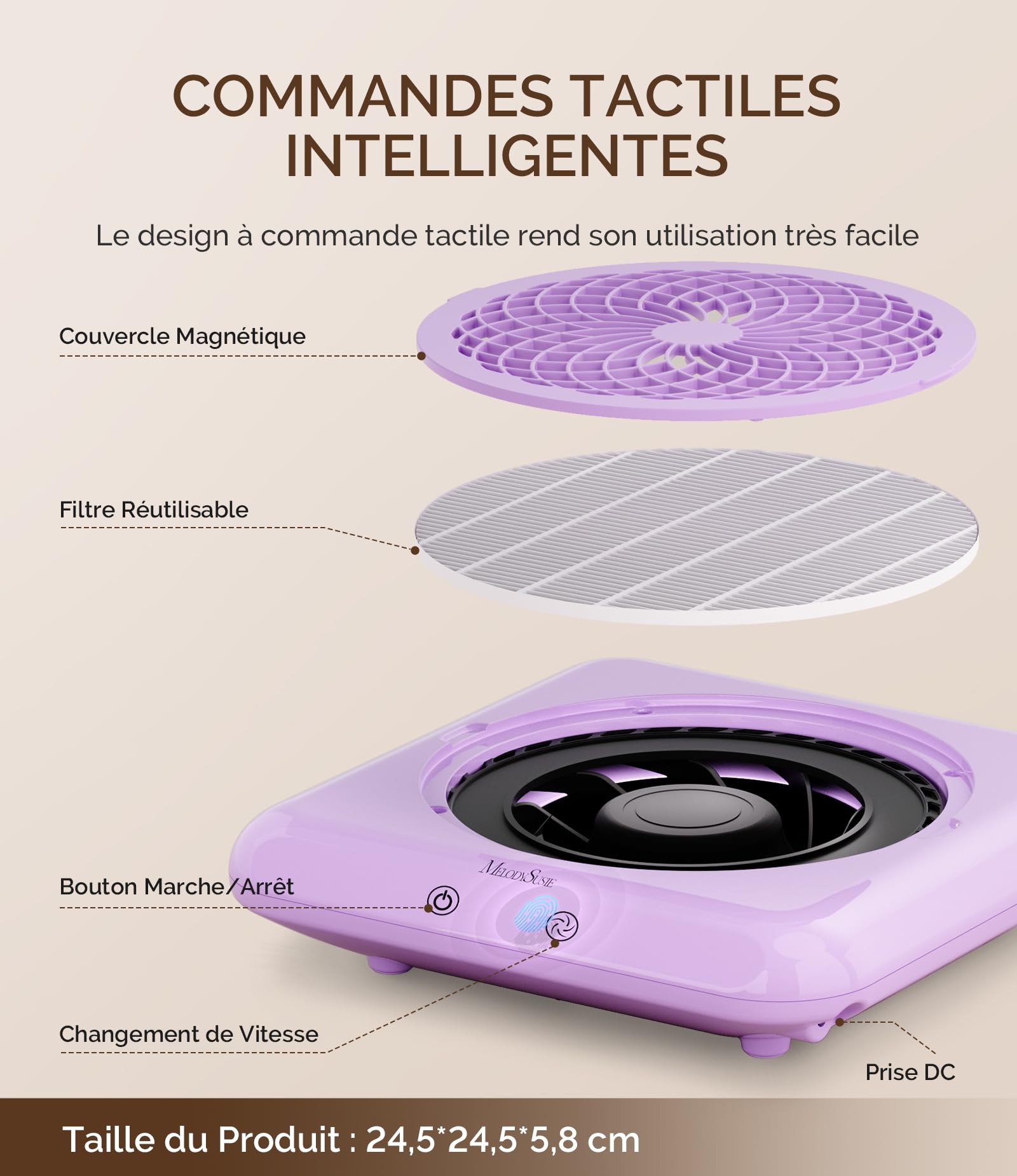 MelodySusie Aspirateur Ongles Professionnel avec Filtre Réutilisable, SProF Collecteur de Poussière d'Ongles, Aspirateur de Table Puissant pour la Manucure au Salon ou à la Maison, Violet