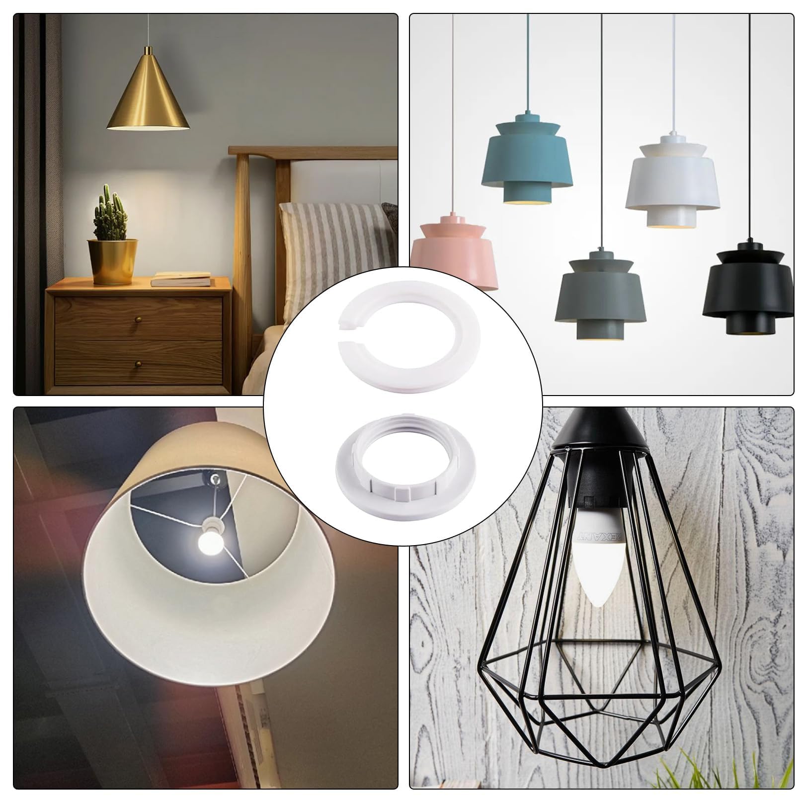 8Pcs Plastic Light Shade Adapter, E27 To E14 Lamp Shade Reducer Ring, Lampshade Washer Converter, Screw Light Fitting Adapter Ring, E14 Socket Replacement Ring For Table Lamp Ceiling Lights - View #7