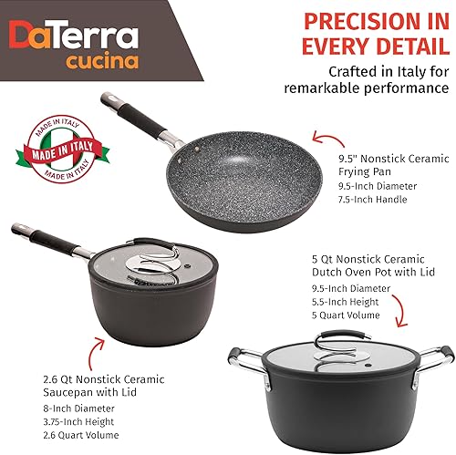 Miniatura 4 de DaTerra Cucina Paquete de pasta pequeña antiadherente, cacerola de 2.6 cuartos de galón con tapa, sartén de 9.5 pulgadas, horno holandés de 5