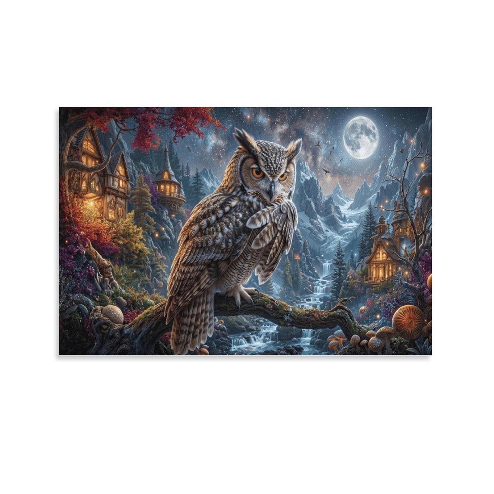 XPASHIQWC Owl Wall Decor Poster Galaxy Cabin Valley Canvas Prints Picture Modern Wall Art Picture Wall Hanging for Dining Room Kitchen Home Office Decor 20x30inch(50x75cm)