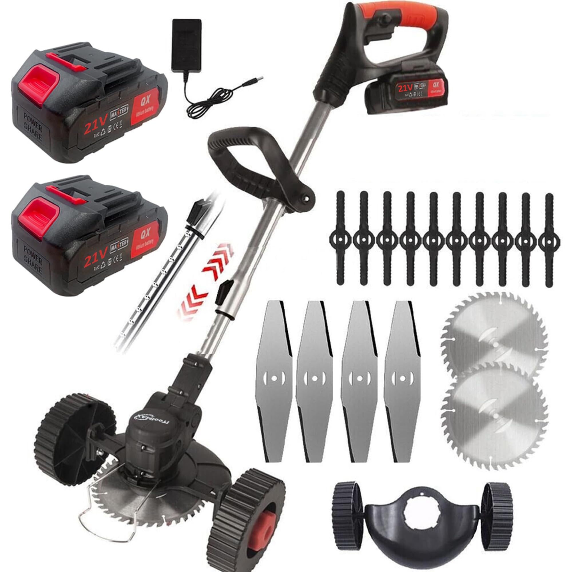 3 in 1 iToolMax Cordless Grass Trimmer, Electric Weed Wacker Cordless, Weed Eater Battery Powered with Two 21V/1500mAh Batteries, Brush Cutter & Grass Trimmer & Lawn Edger with 3 Types of Blades