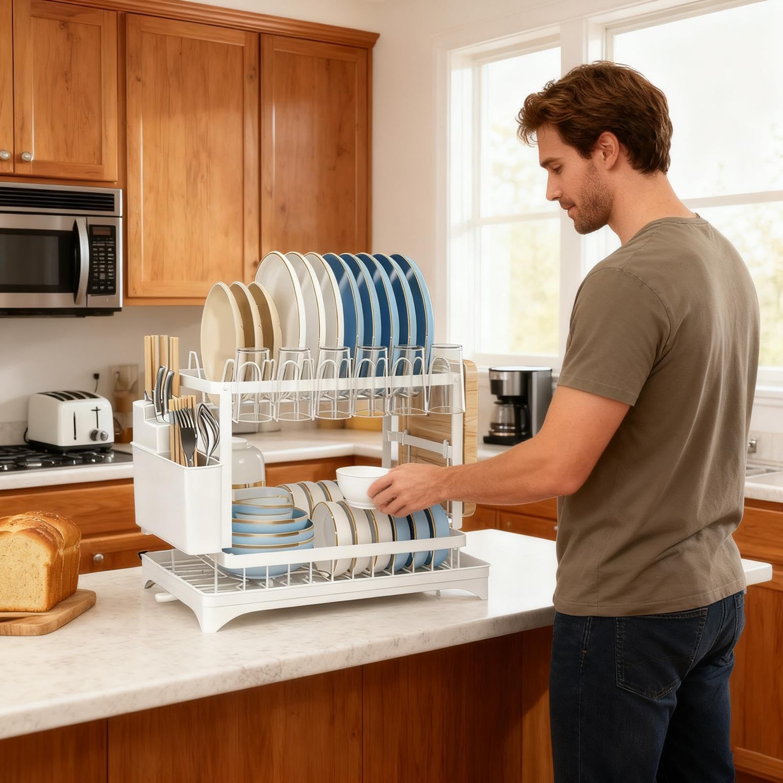 Generisch | Organizador de espacio de almacenamiento que ahorra espacio, escurridor de platos, fregadero de casa, apartamento, tazas y vasos, cubiertos, bandeja de platos