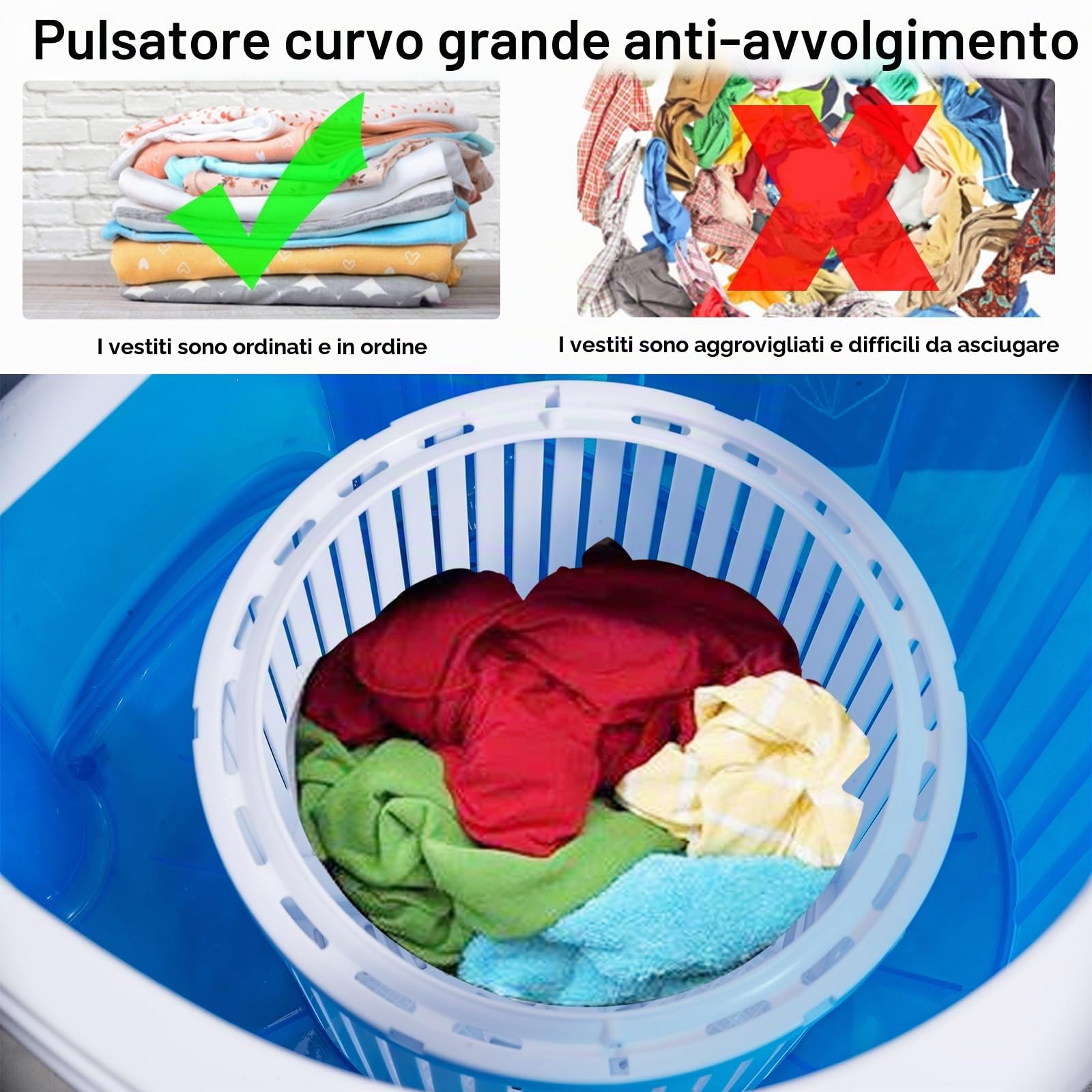 SOARS Mini lavatrice con centrifuga, lavatrice da campeggio fino a 2 kg, 170 W, con tubo di scarico, lavatrice toploader, 36 x 34 x 51 cm
