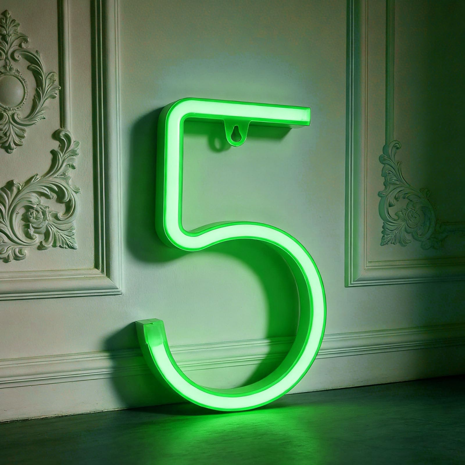 shulovehua Neon Green LED Marquee Letter Lights, Light Up Letters Glitter Alphabet Letter Sign USB/Battery Powered for Bedroom Wall Decor Gaming Room Setup Photo Studio Backdrop（Number 5） — image 1