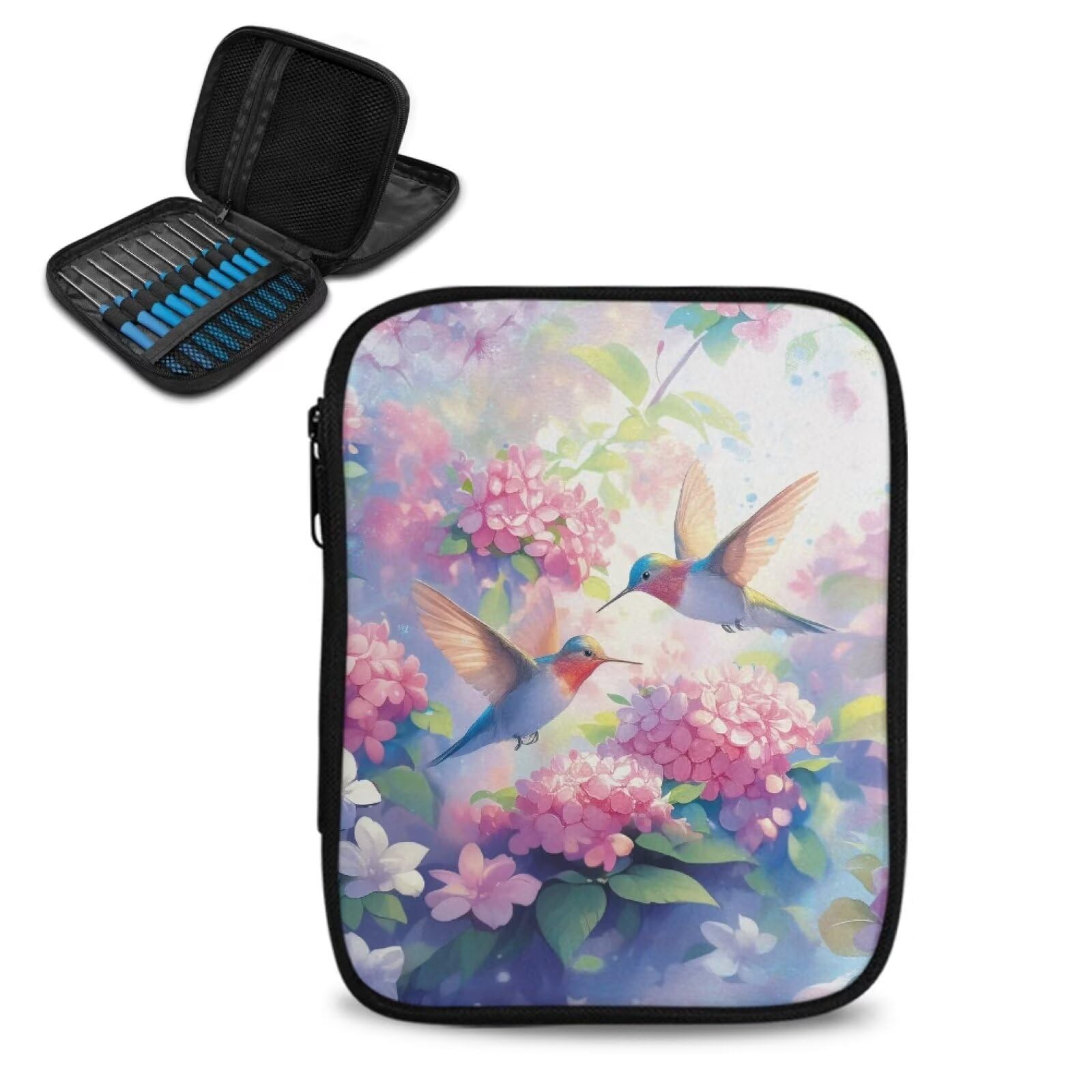 YUVAMAGIMO Hummingbird ochet Hook Case Easy to Hold Crochet Needle Organizer Portable Knitting Needle Organizer with Mesh Pocket for Carrying Sewing Accessory Tools Gift for Mom