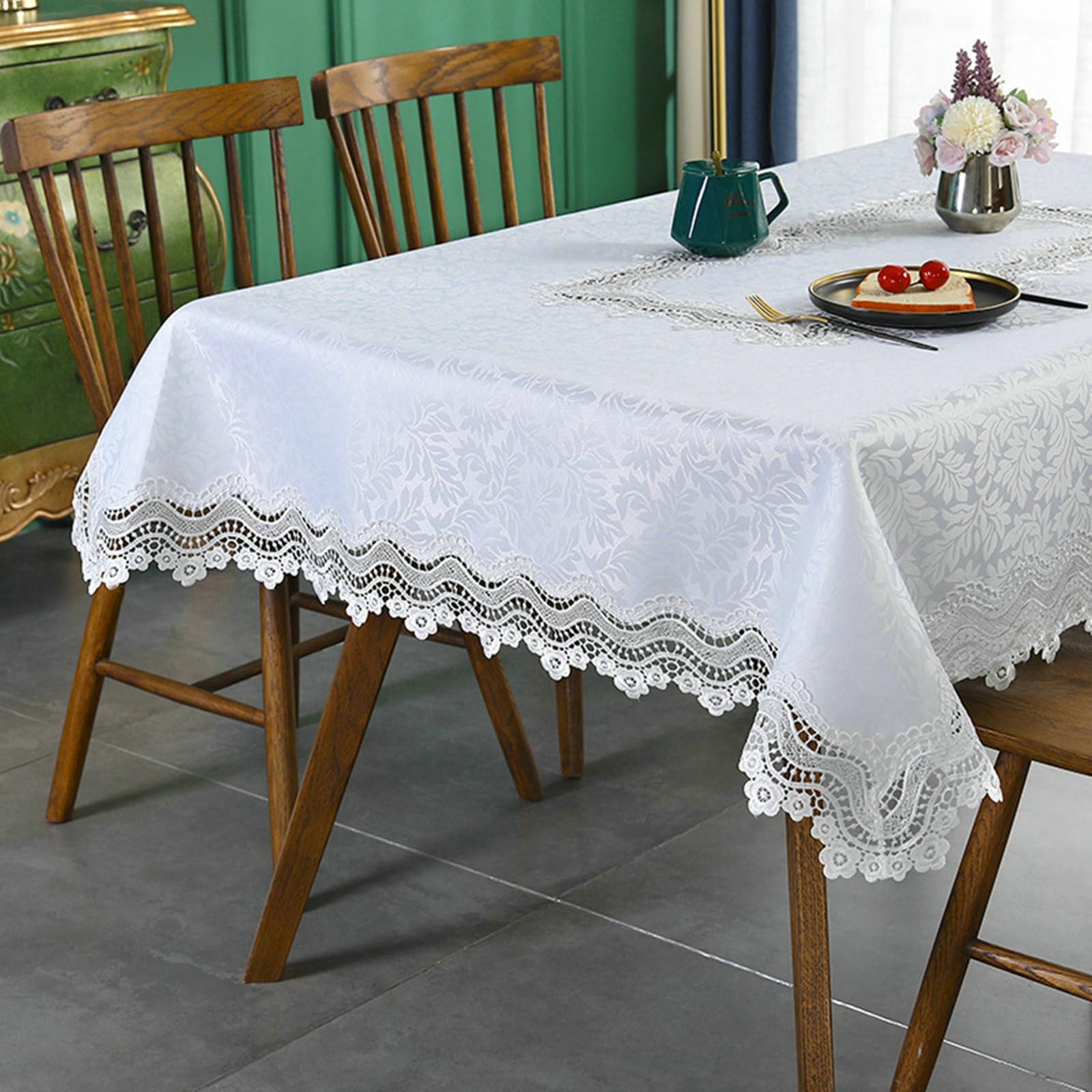 Tischdecke Rechteckig 150x300 cm, Spitze Blume Stickerei Polyester