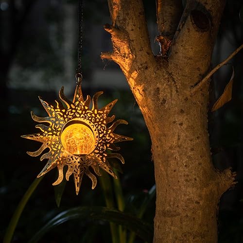 Miniatura 3 de Luces solares para decoración de jardín al aire libre, faroles colgantes de metal con girasol, regalos impermeables para patio, porche, césped,